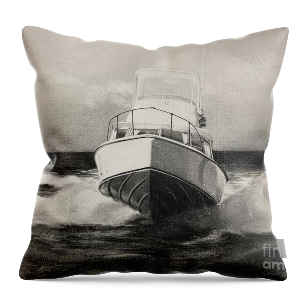 Boat Throw Pillow featuring the drawing Bertram 31 by Lori Ippolito