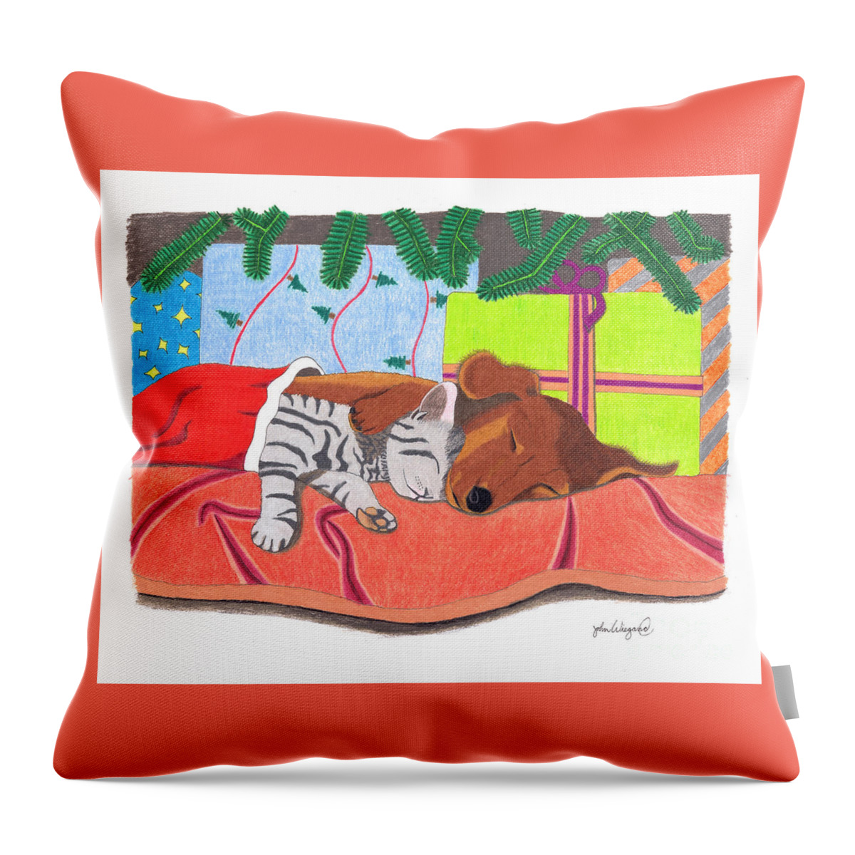 Christmas Throw Pillow featuring the drawing Best Gift Ever by John Wiegand