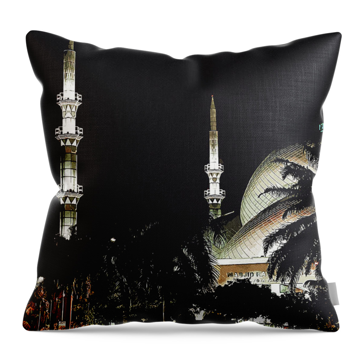 Icon Throw Pillow featuring the painting Best Minarets - Islamic Architecture, Minarets Lit Up at Night Free Stock Photo by Celestial Images