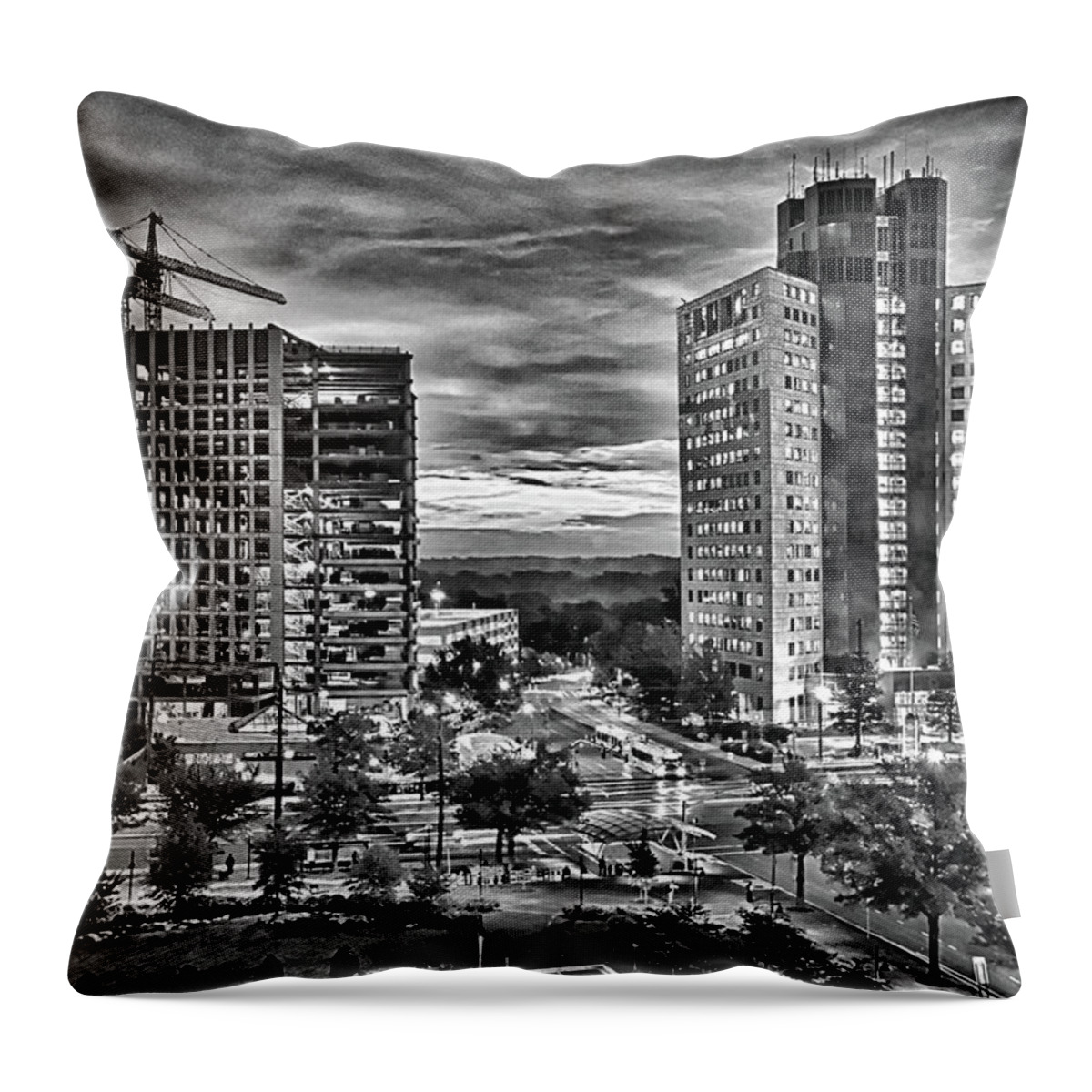 Architecture Throw Pillow featuring the photograph Bethesda Morning in Black and White by Anthony M Davis