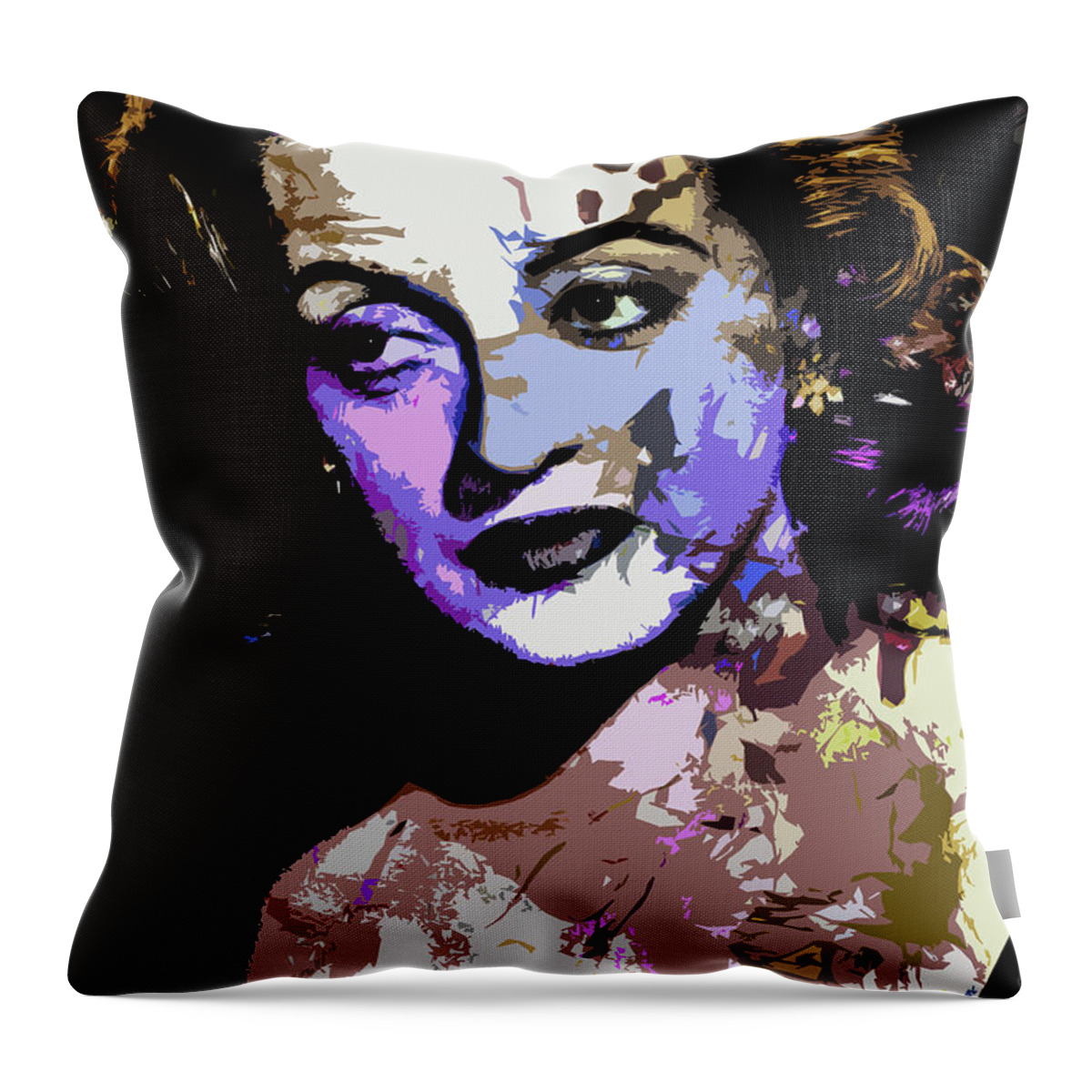 Bette Davis Throw Pillow featuring the digital art Bette Davis - 3 psychedelic portrait by Movie World Posters