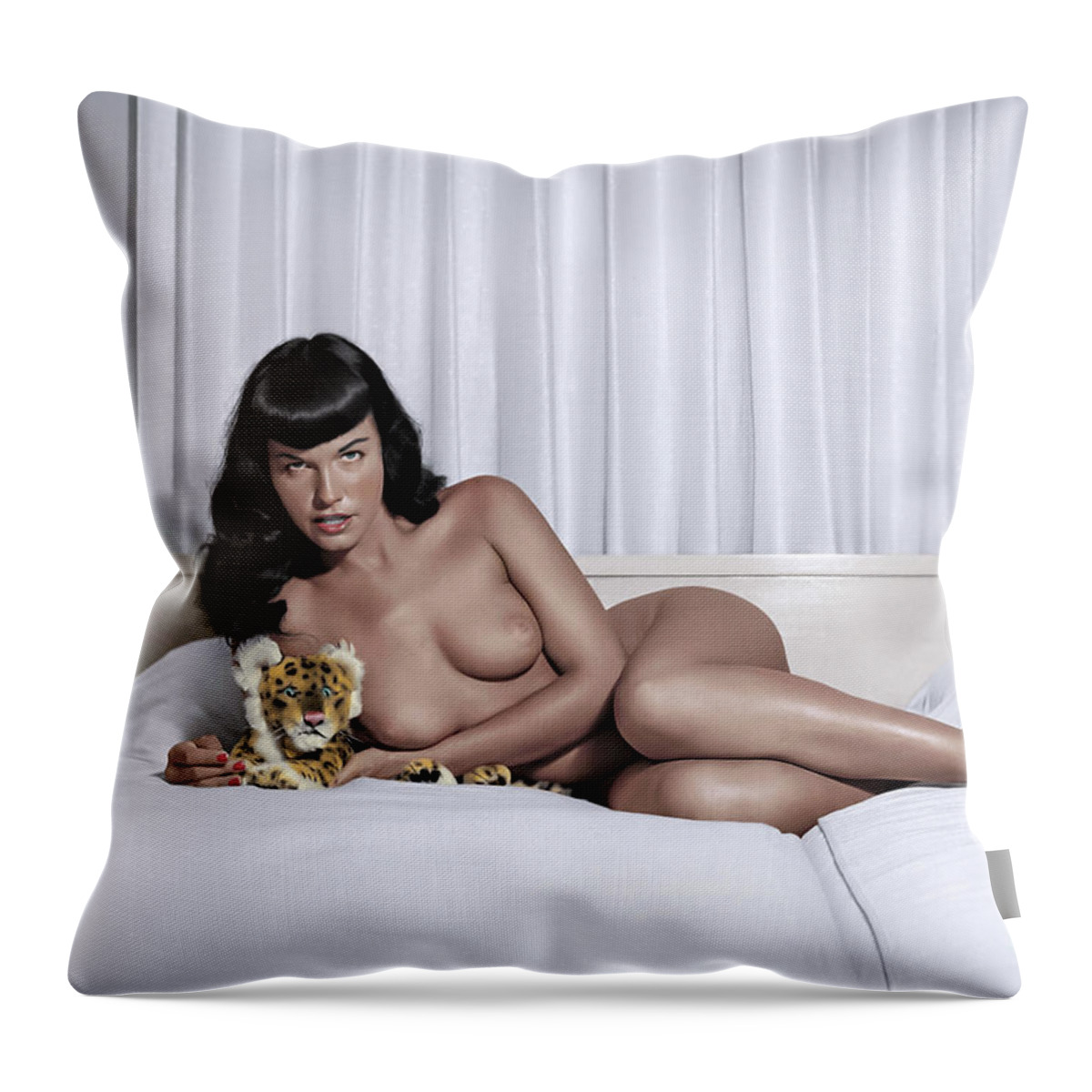 Bettie Page Throw Pillow featuring the digital art Bettie and her Little Tiger by Franchi Torres