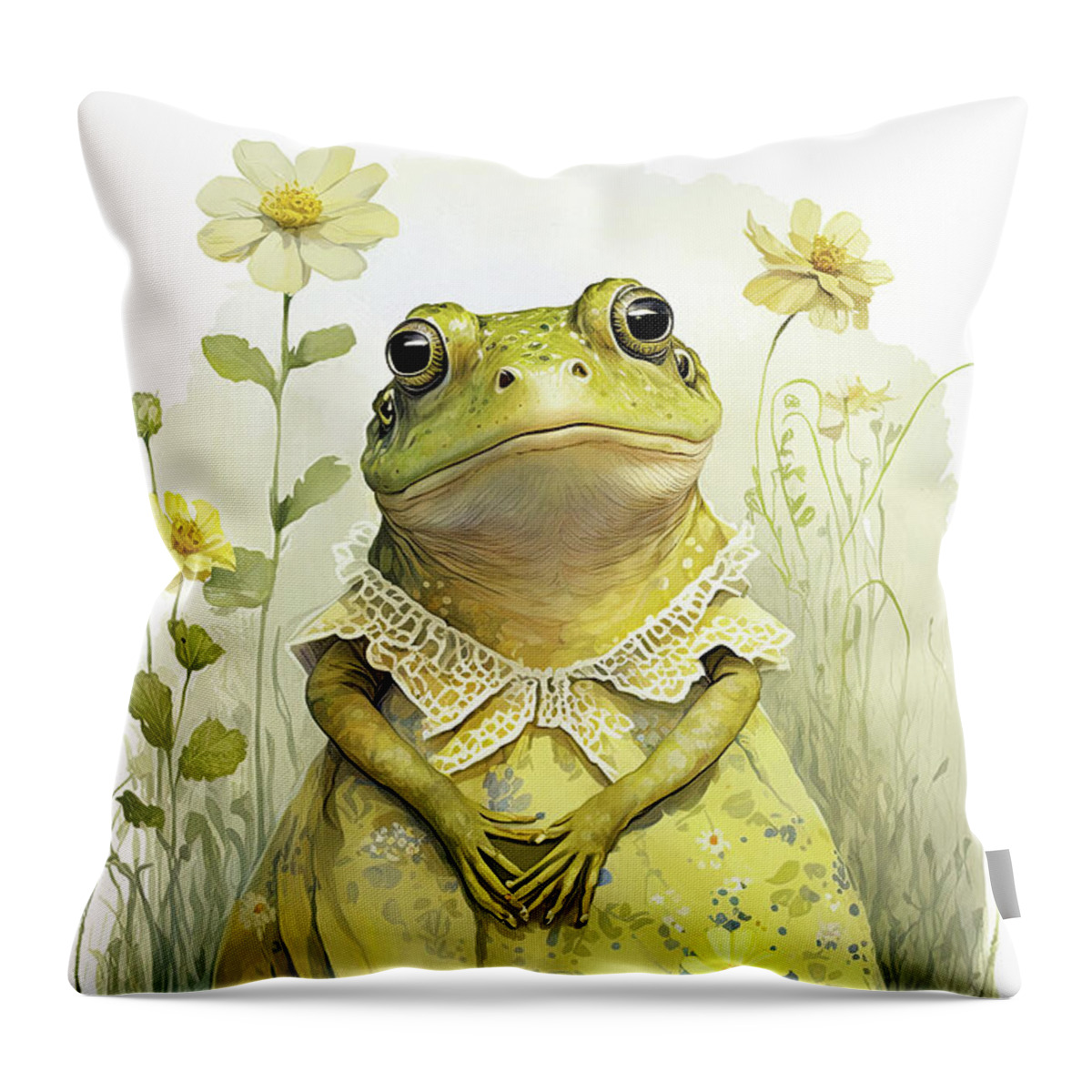 Frogs Throw Pillow featuring the painting Betty The Bullfrog by Tina LeCour