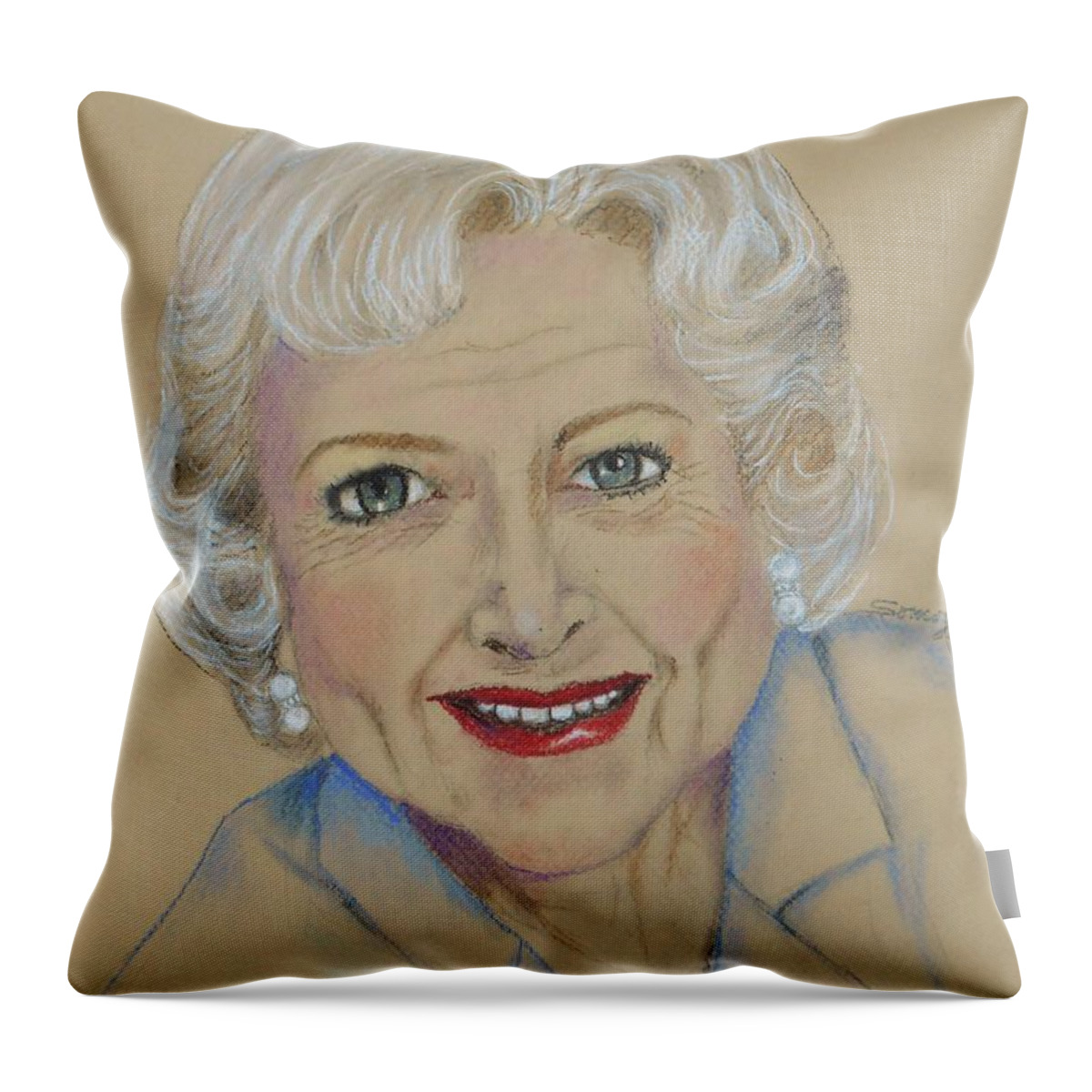 Betty White Throw Pillow featuring the drawing Betty White by Jayne Somogy