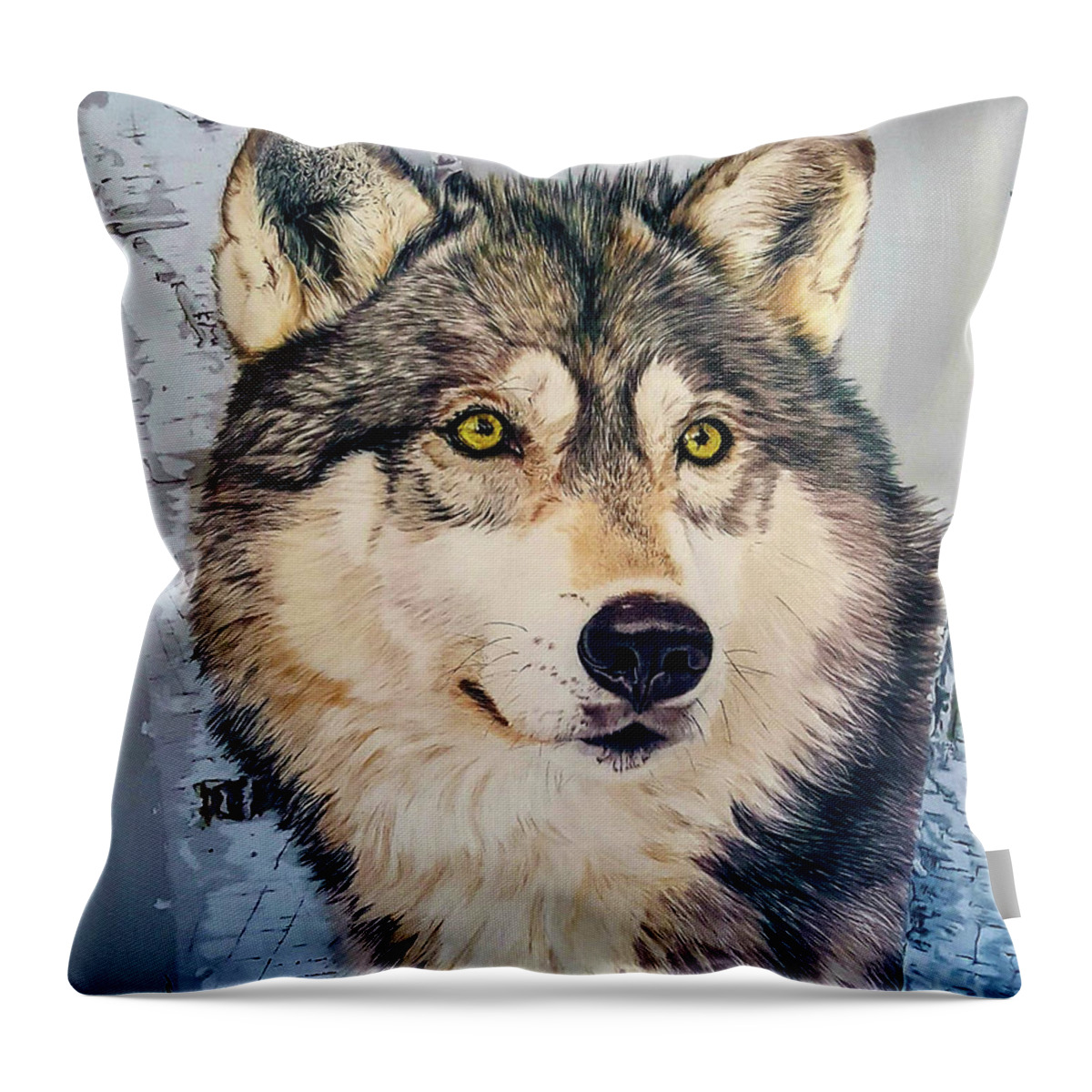 Wolf Throw Pillow featuring the drawing Between the Birches by Kelly Speros