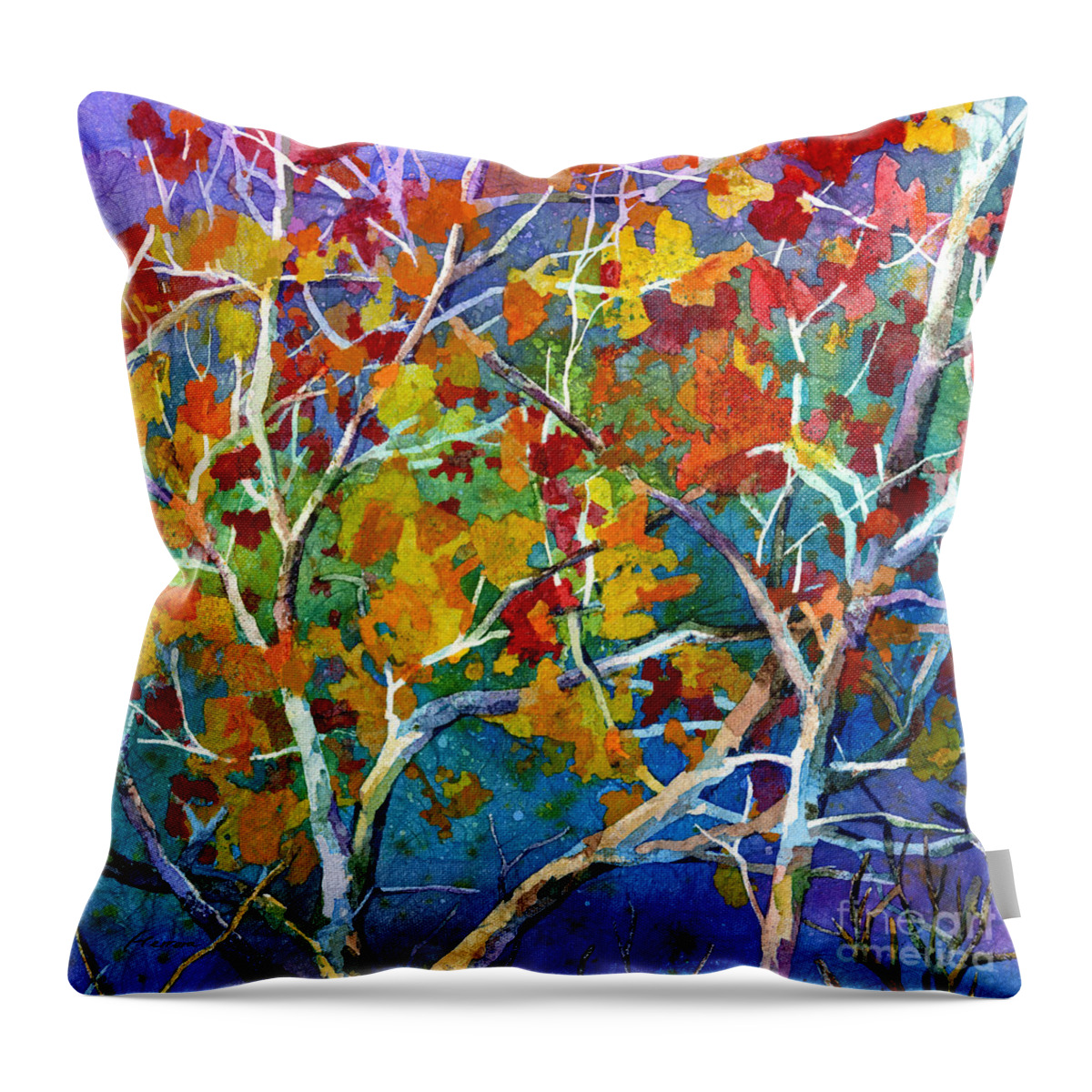 Trees Throw Pillow featuring the painting Beyond the Woods - Orange by Hailey E Herrera