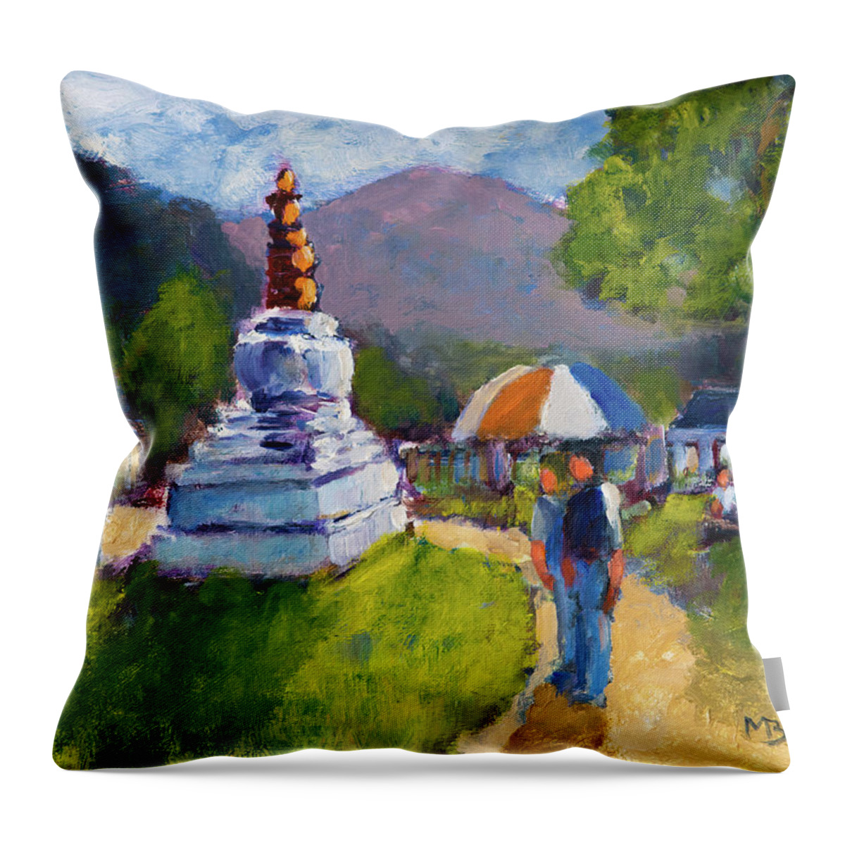 Bhutan Throw Pillow featuring the painting Bhutan by Mike Bergen