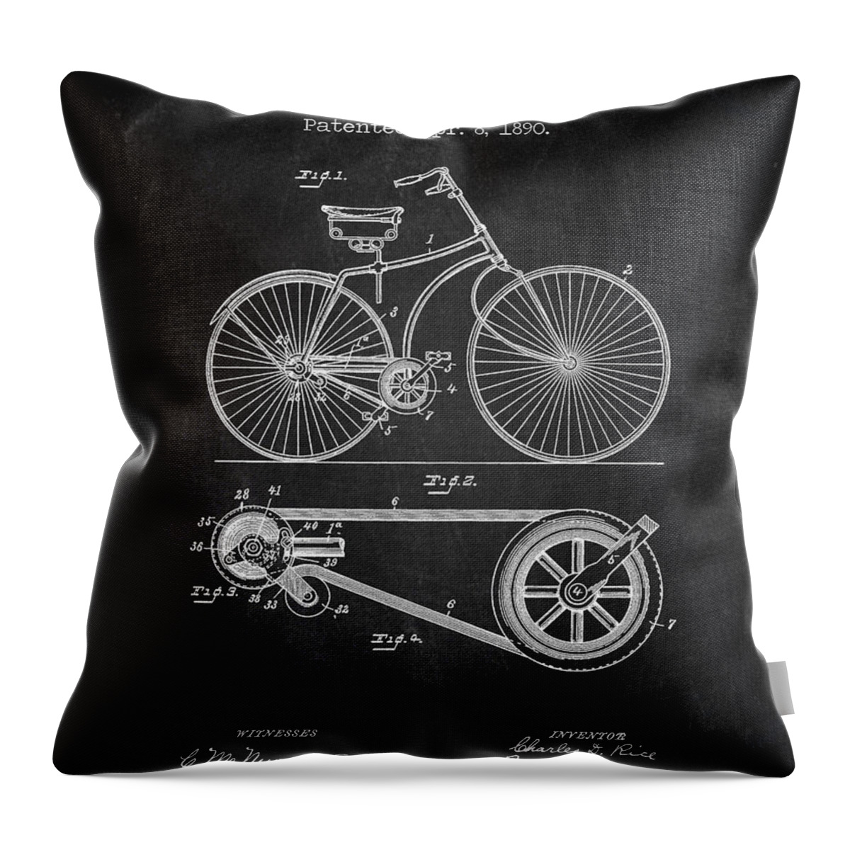 Bicycle Throw Pillow featuring the digital art Bicycle chalkboard patent by Dennson Creative