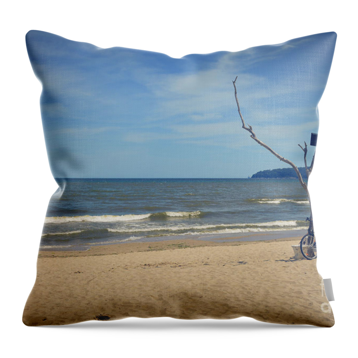 Beach Throw Pillow featuring the photograph Bicycle on the beach by Yavor Mihaylov