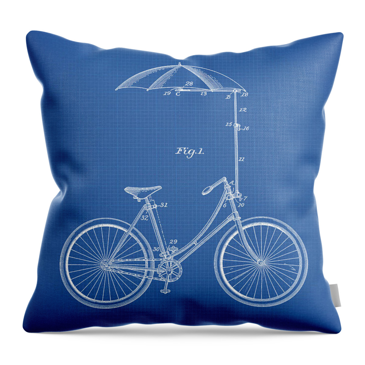 Bicycle Throw Pillow featuring the digital art Bicycle parasol blue patent by Dennson Creative