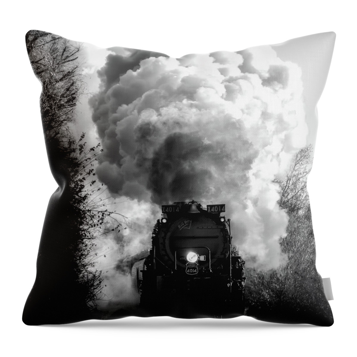 Engine 4014 Throw Pillow featuring the photograph Big Boy #4014 bw by James Barber