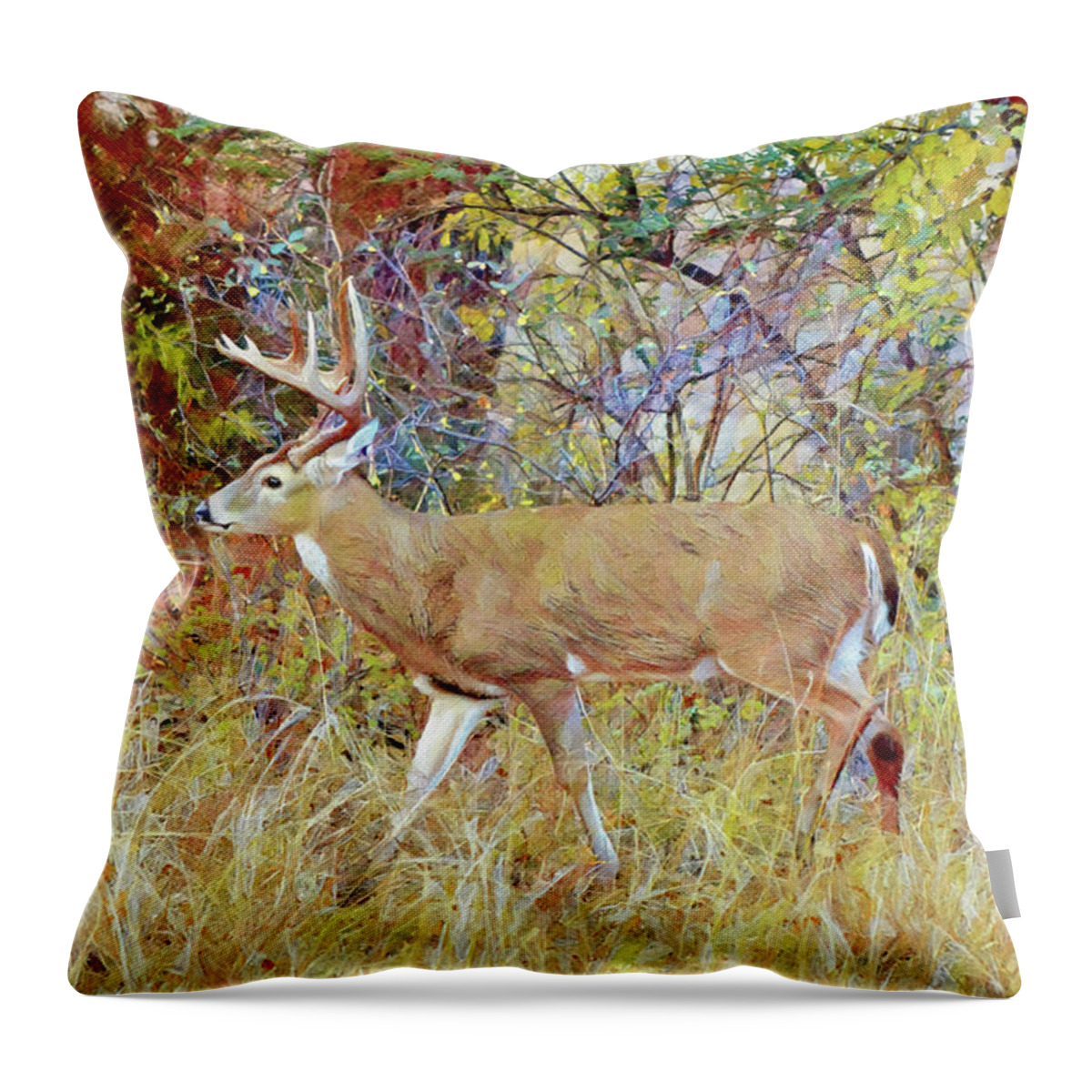 Deer Throw Pillow featuring the digital art Big Buck Deer Just Passing Through by Gaby Ethington