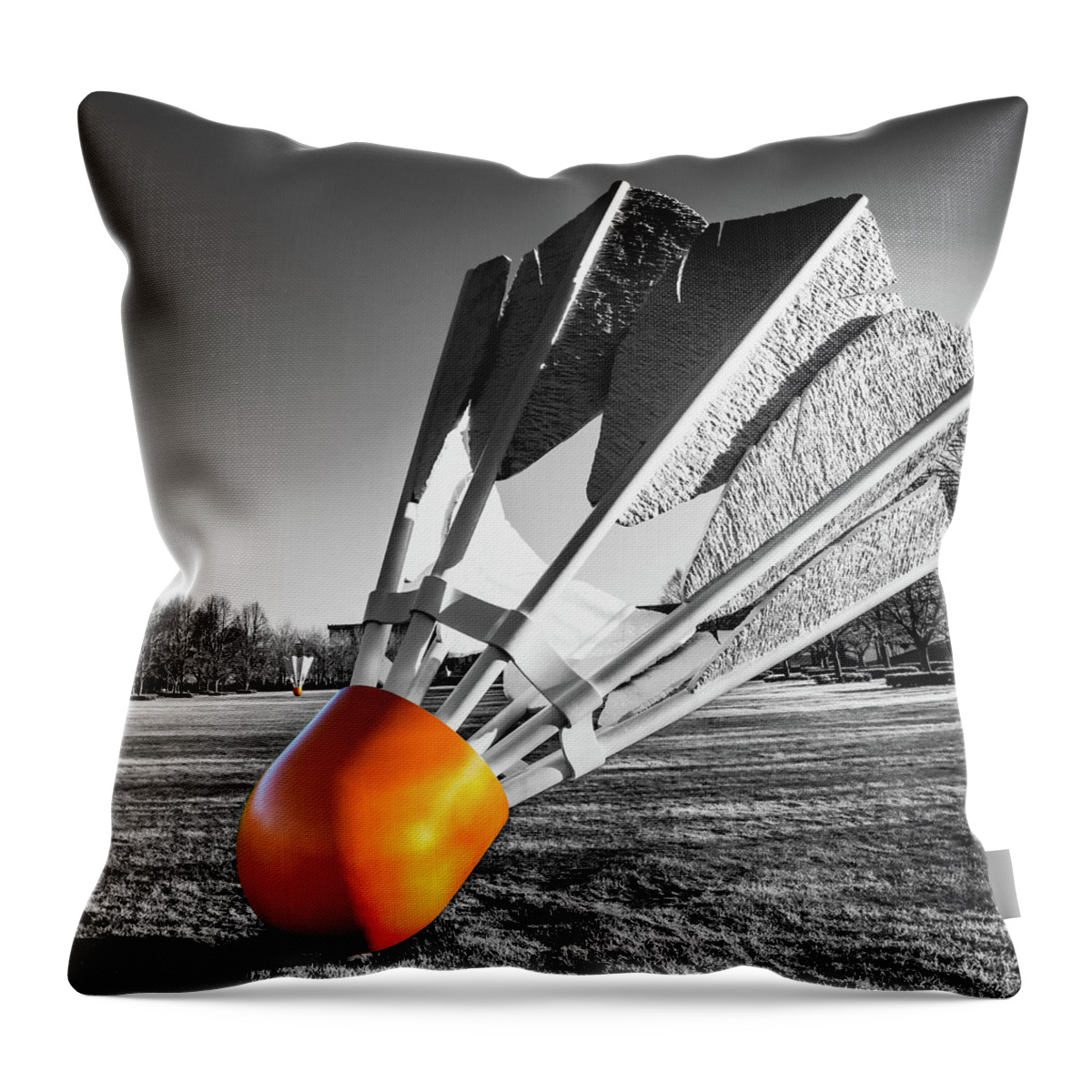 America Throw Pillow featuring the photograph Big Museum Shuttlecocks - Kansas City Selective Coloring by Gregory Ballos