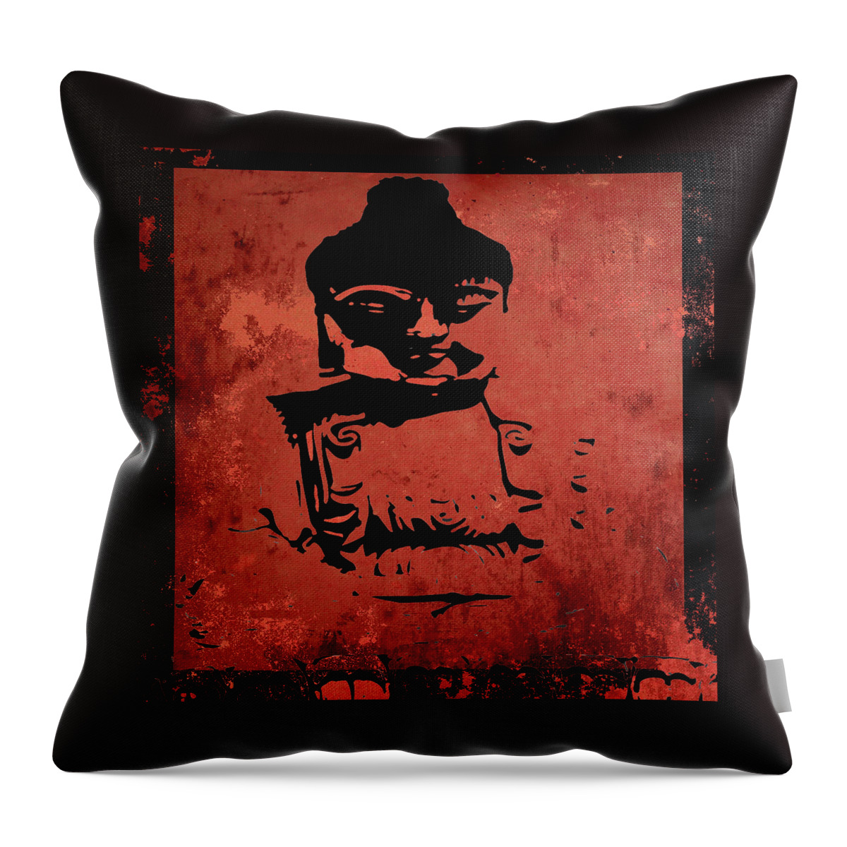 Big Red Buddha Throw Pillow featuring the mixed media Big Red Buddha by Kandy Hurley
