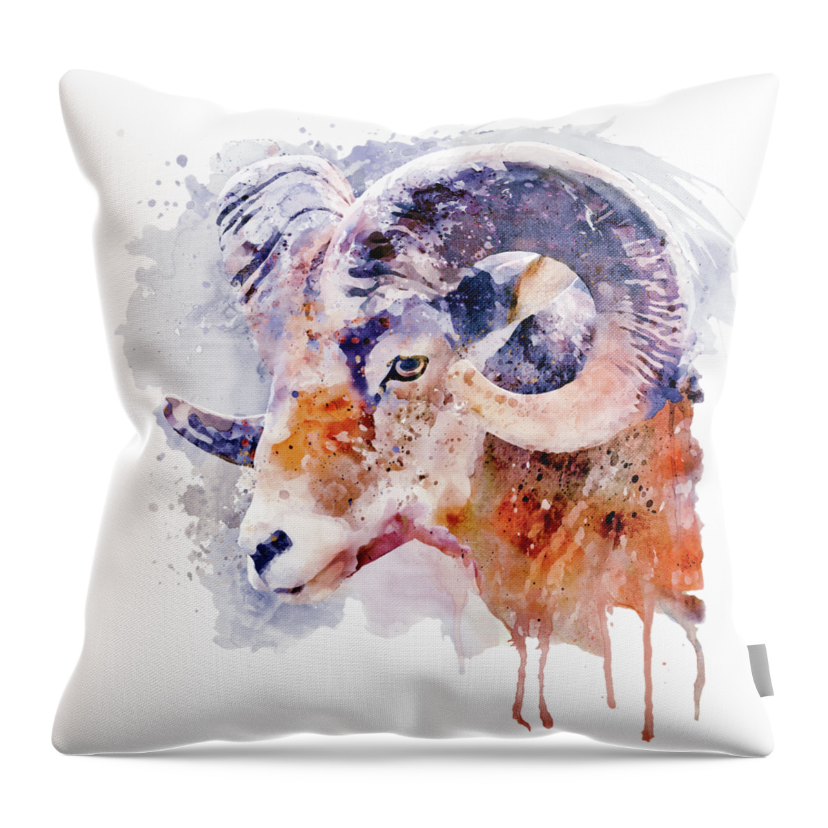 Marian Voicu Throw Pillow featuring the painting Bighorn Sheep Watercolor portrait by Marian Voicu