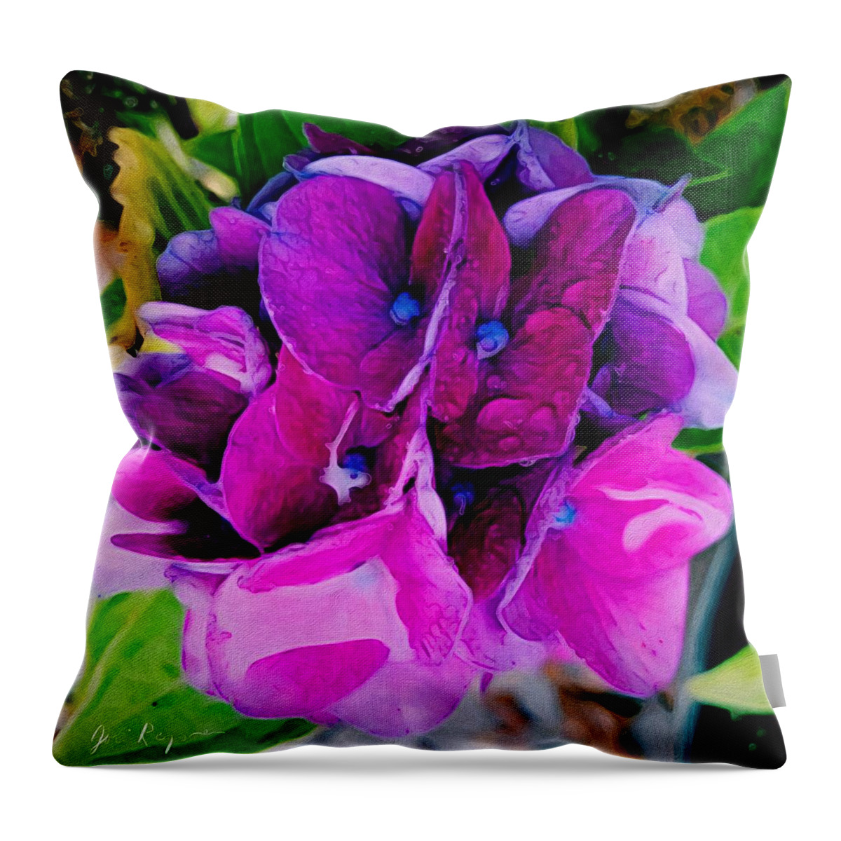 Brushstroke Throw Pillow featuring the photograph Bigleaf Hydrangea Flowers by Jori Reijonen