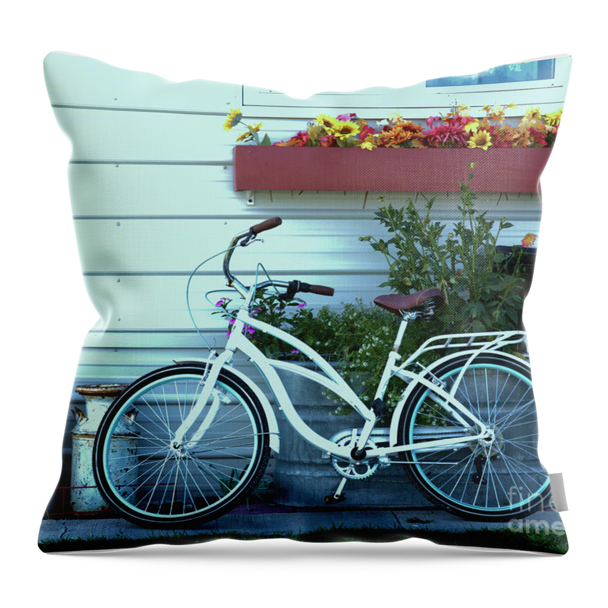 Bike Throw Pillow featuring the photograph Bike and Flowers by Kae Cheatham