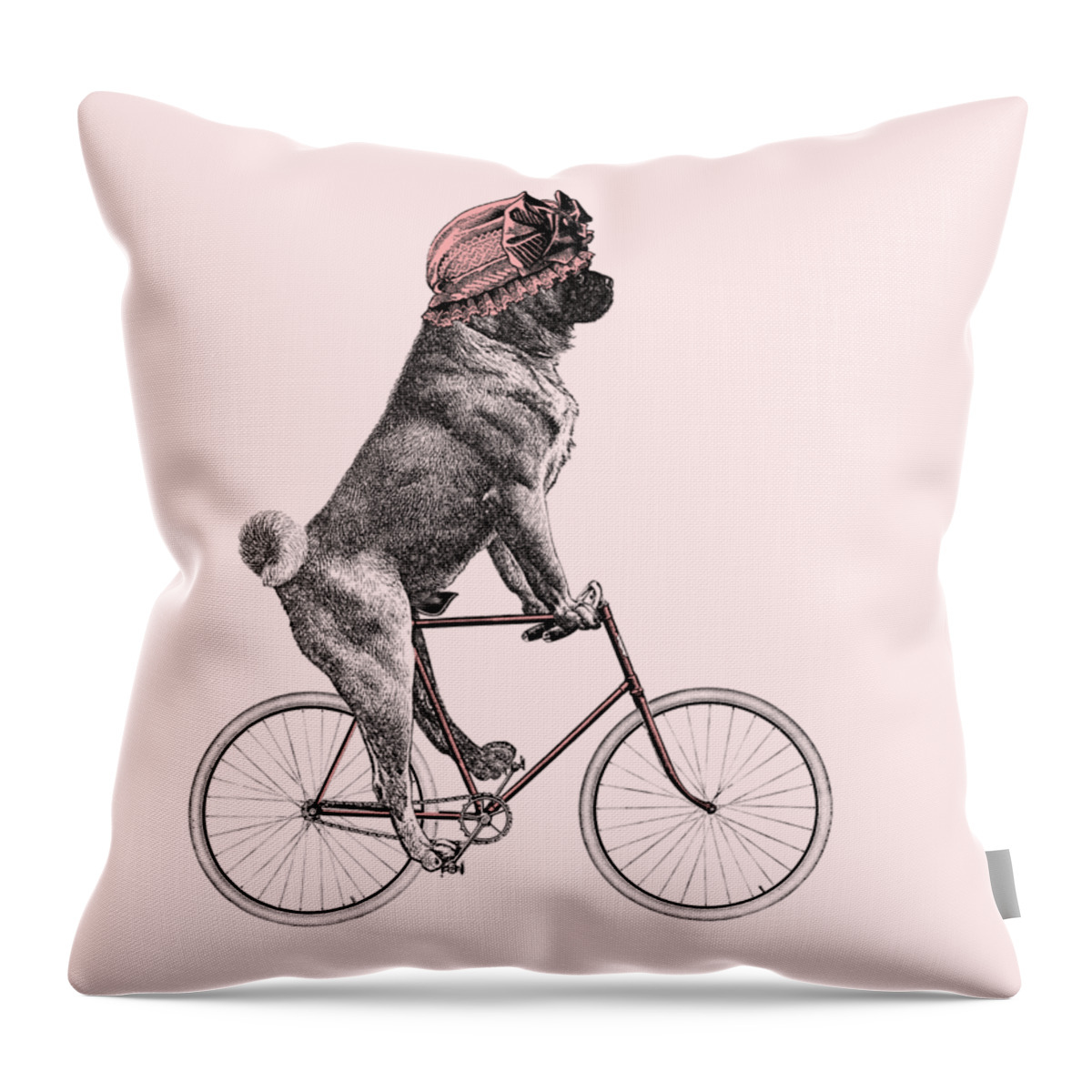 Pug Throw Pillow featuring the digital art Bike Pug With Bonnet by Madame Memento