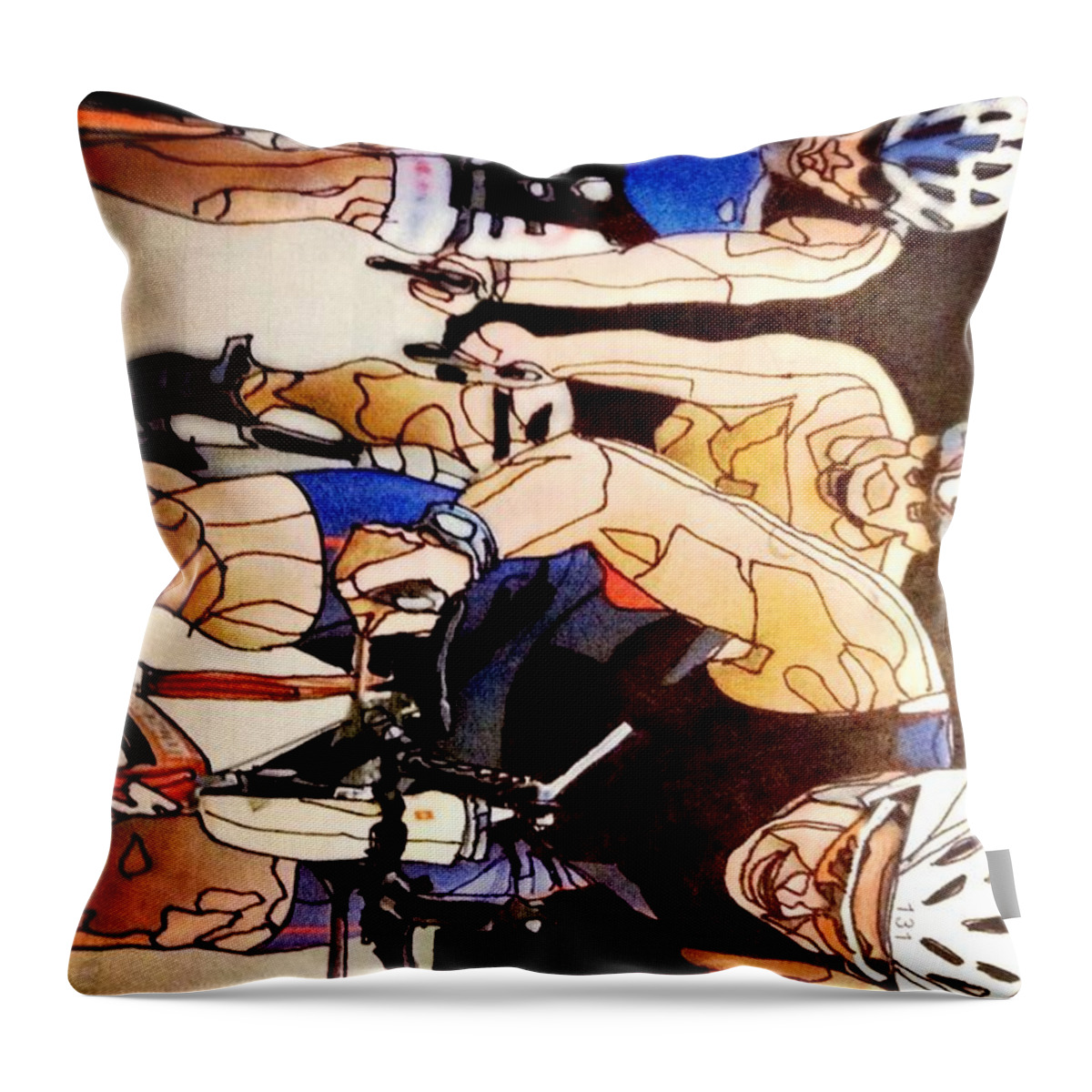 Bike Throw Pillow featuring the mixed media Bikers by Bryan Brouwer