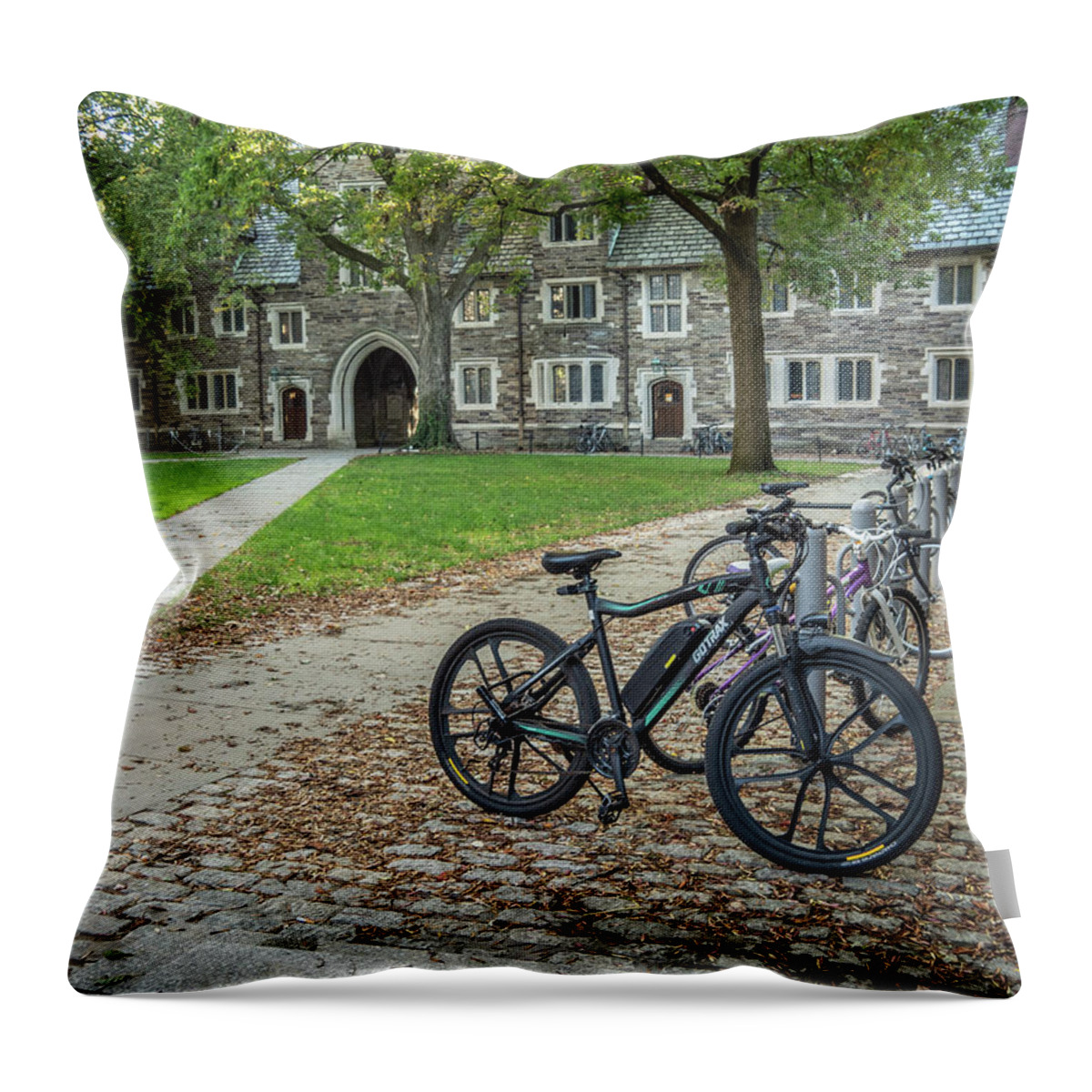 New Jersey Throw Pillow featuring the photograph Bikes At Princeton University by Kristia Adams
