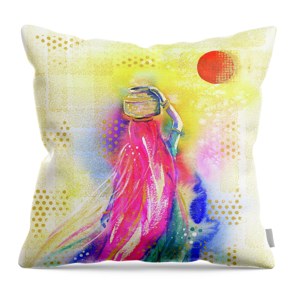 Bindi Throw Pillow featuring the painting Bindi by Zaira Dzhaubaeva