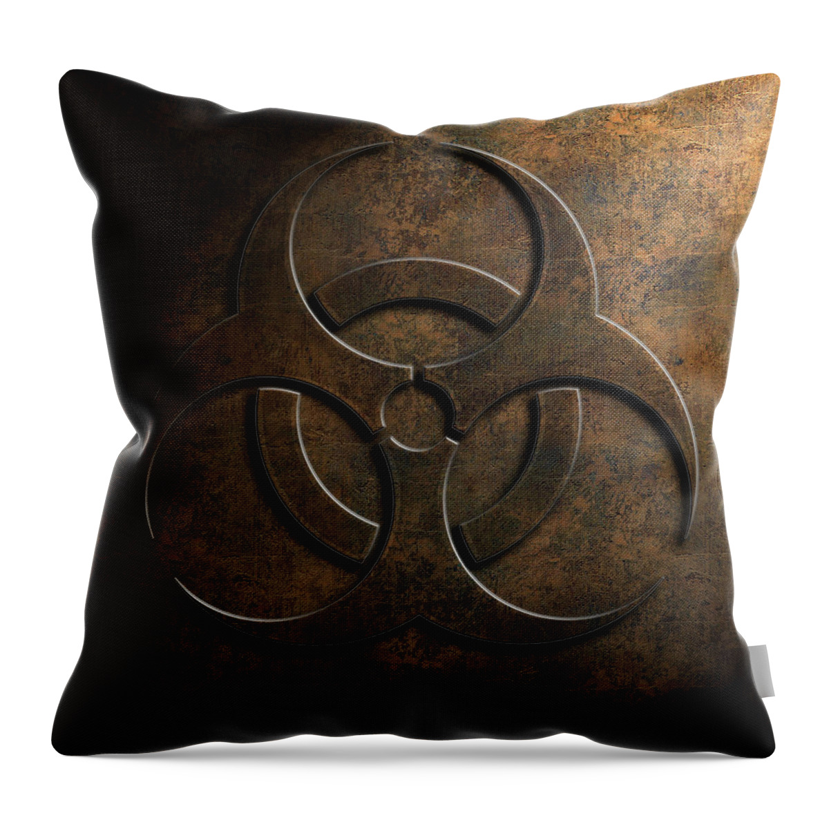Aged Throw Pillow featuring the digital art Biohazard Symbol Stone Texture Repost by Brian Carson