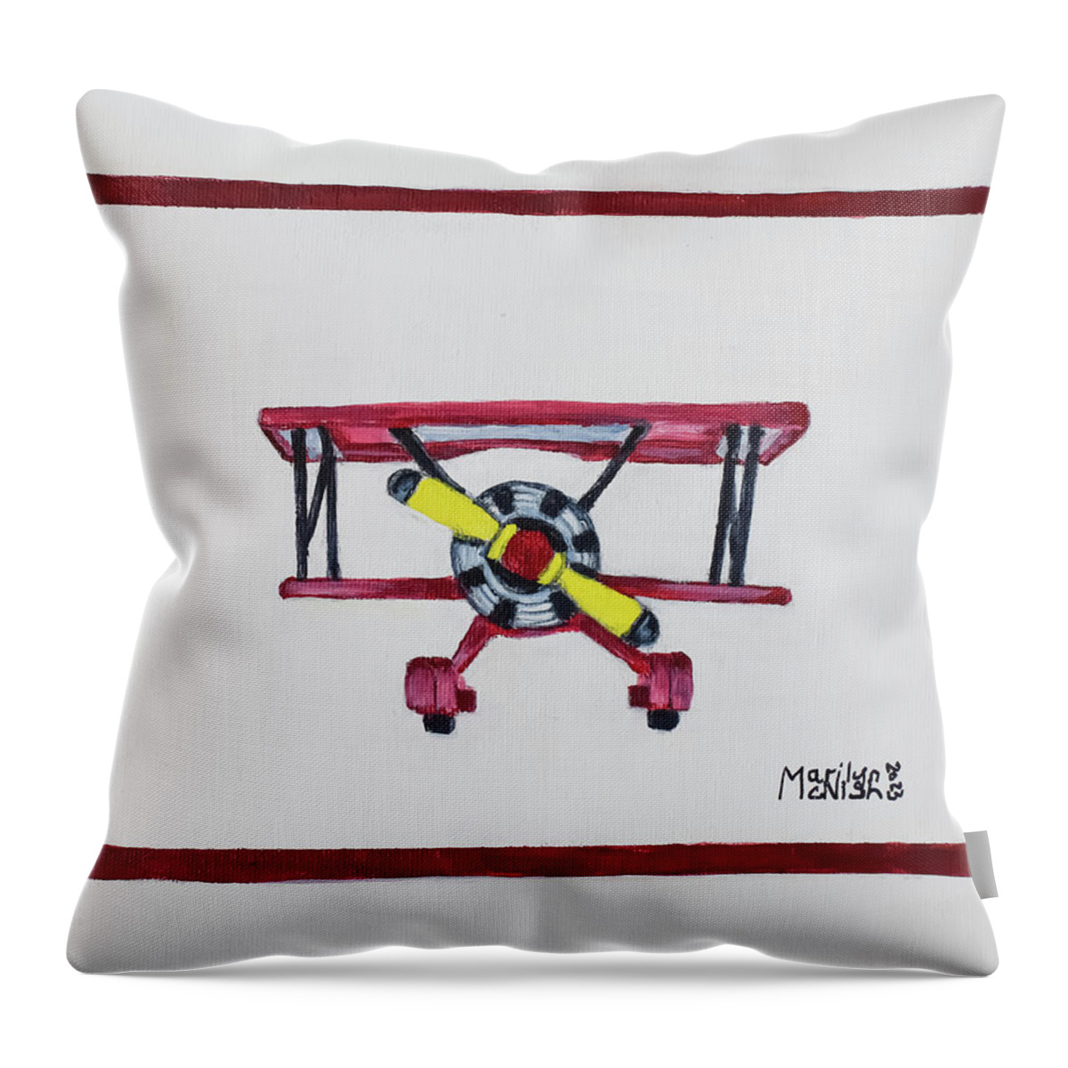 Biplane Throw Pillow featuring the painting Biplane by Marilyn McNish