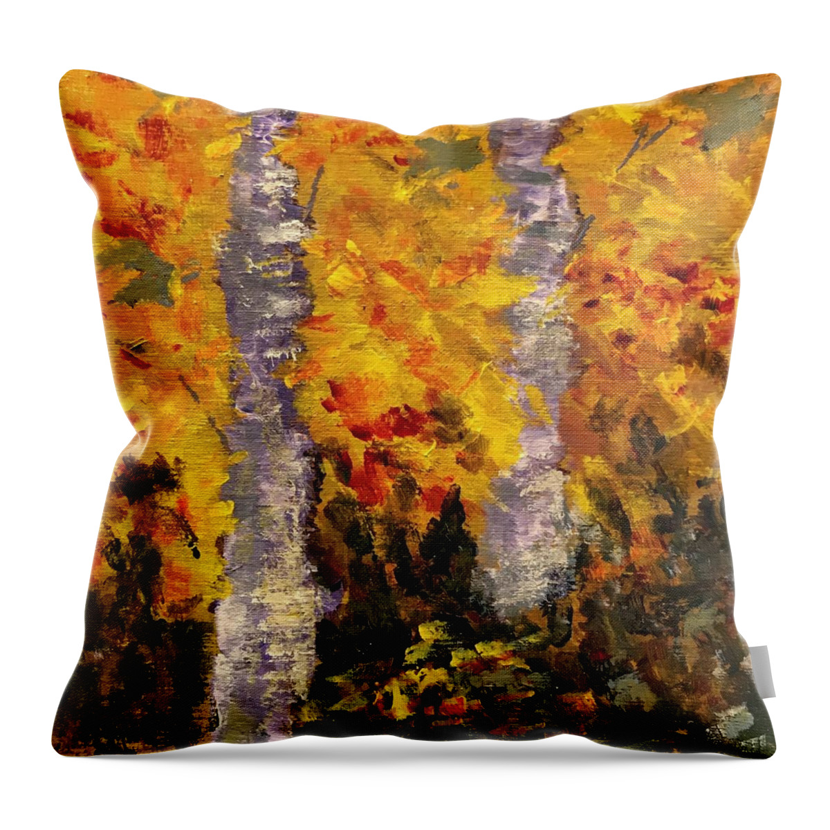 Birch Throw Pillow featuring the painting Birch #2 by Milly Tseng