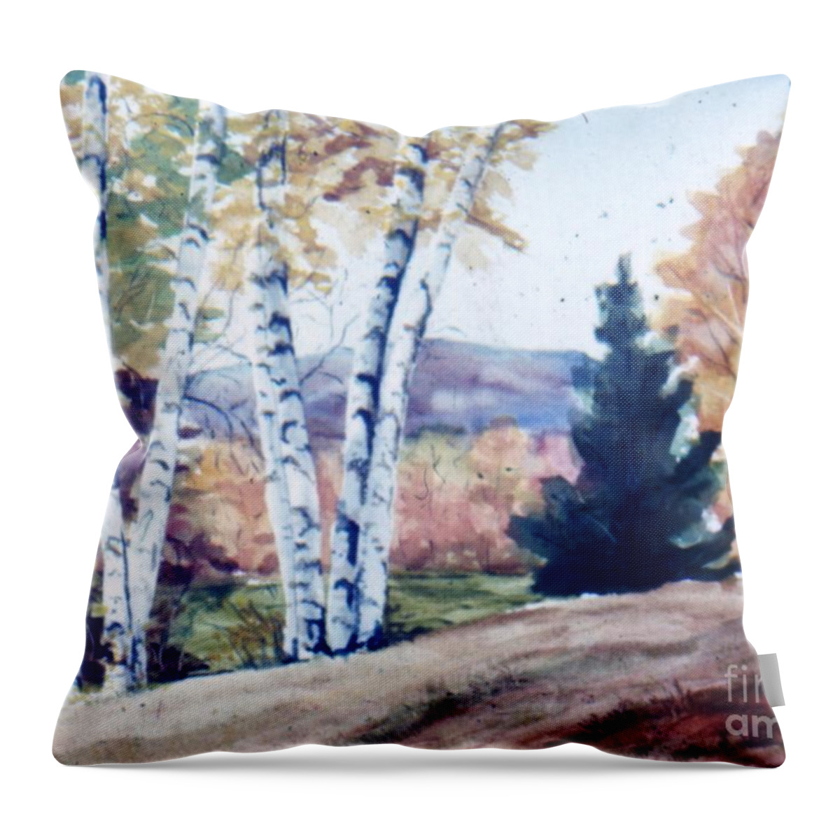 Landscape Throw Pillow featuring the painting Birches in Autumn by Catherine Ludwig Donleycott