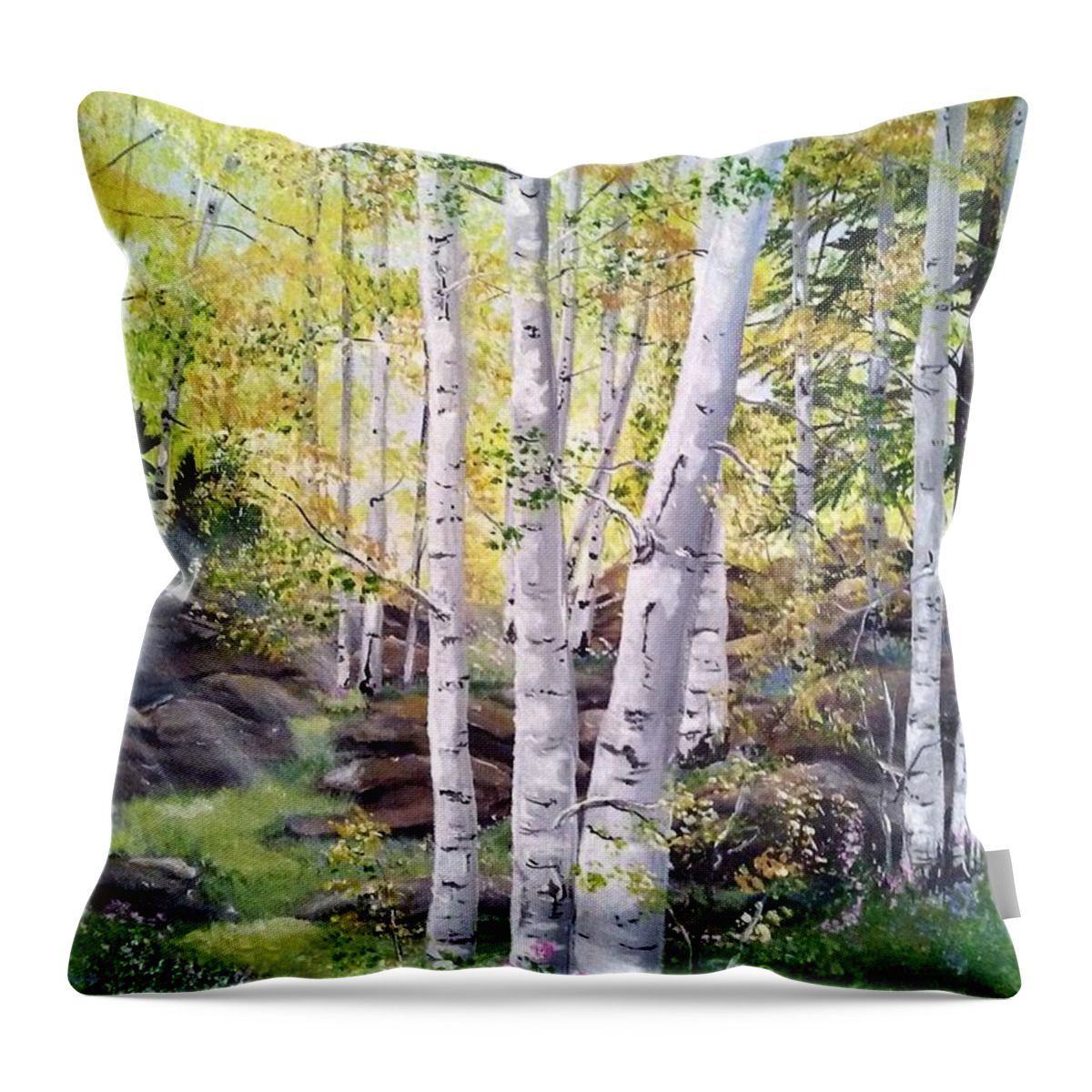Tree Throw Pillow featuring the painting Birches by Mindy Gibbs