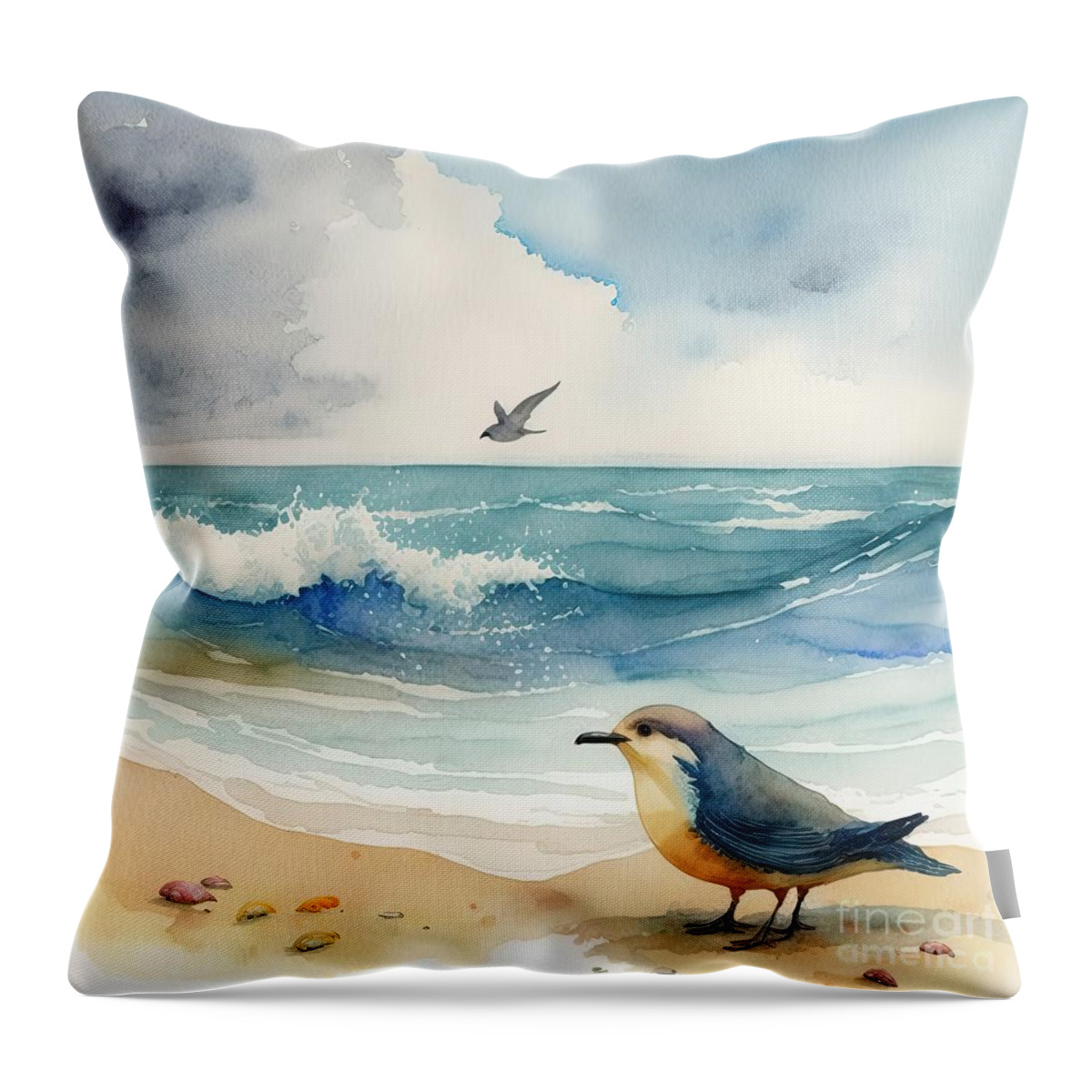 Wild Throw Pillow featuring the painting Bird At Beach by N Akkash