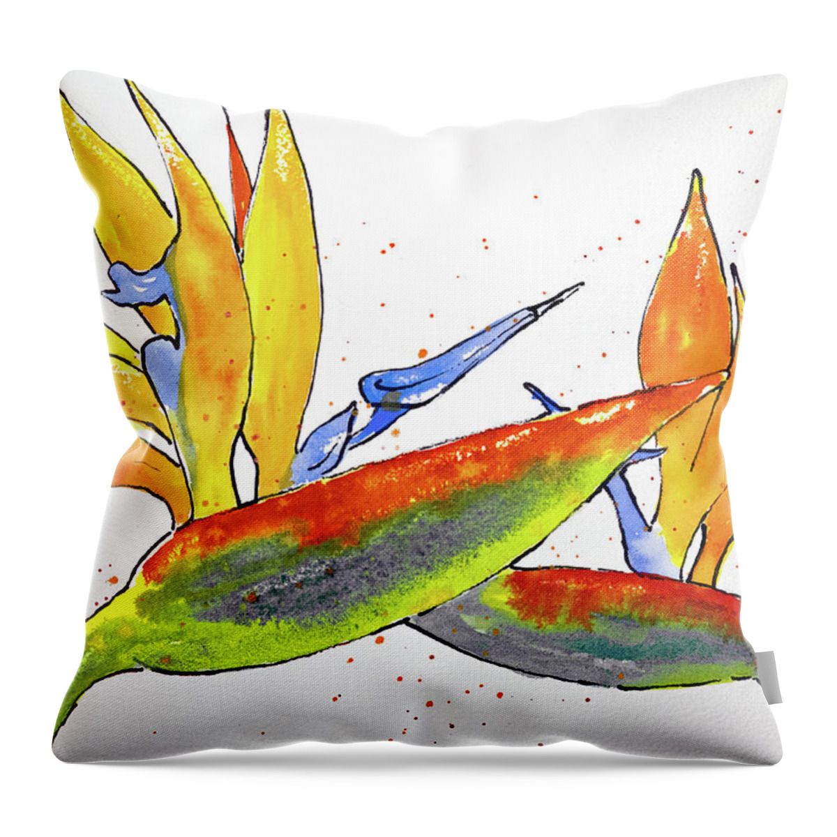 Watercolor Throw Pillow featuring the painting Bird of Paradise Flowers by Margaret Zabor