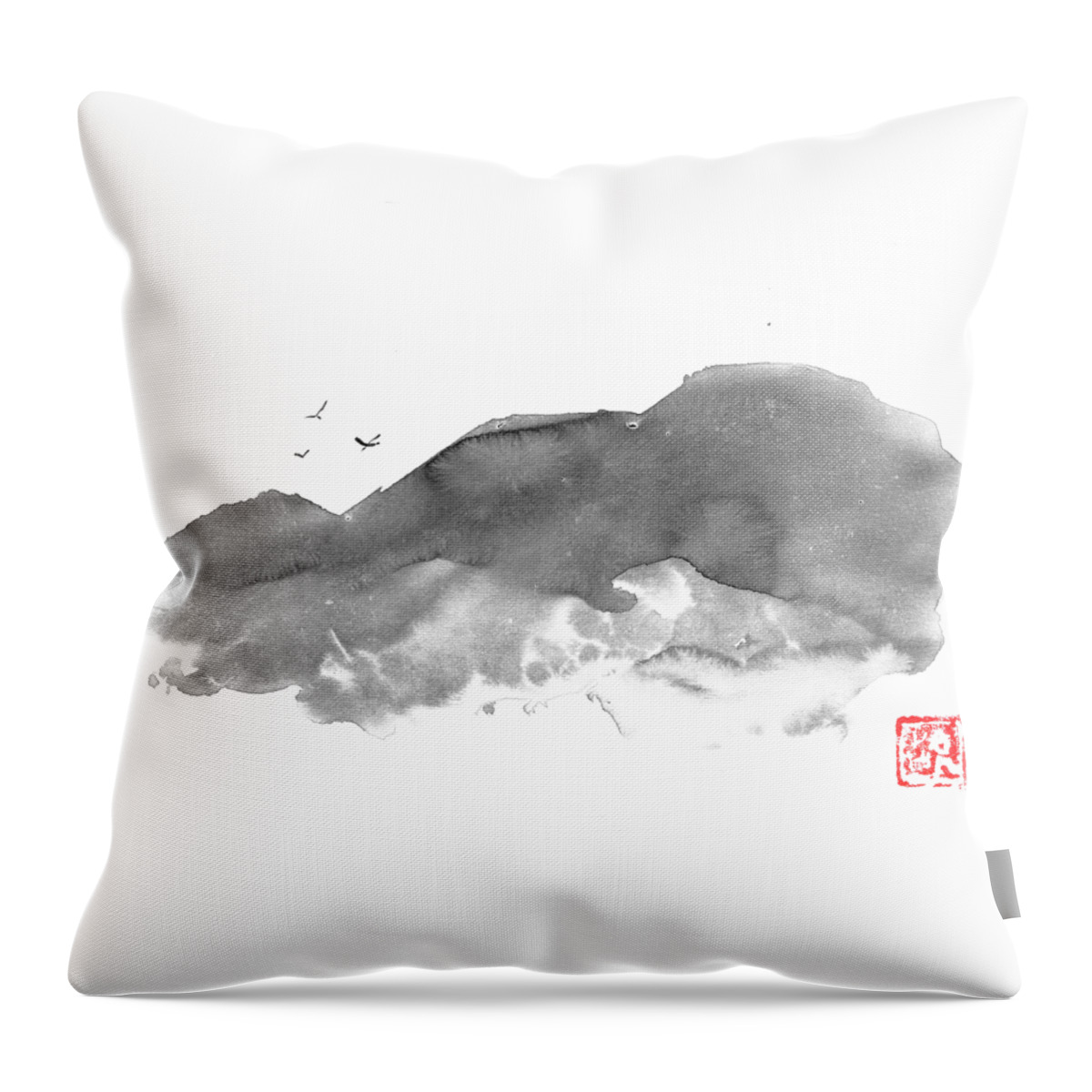 Mountain Throw Pillow featuring the drawing Bird Of The Mountain by Pechane Sumie