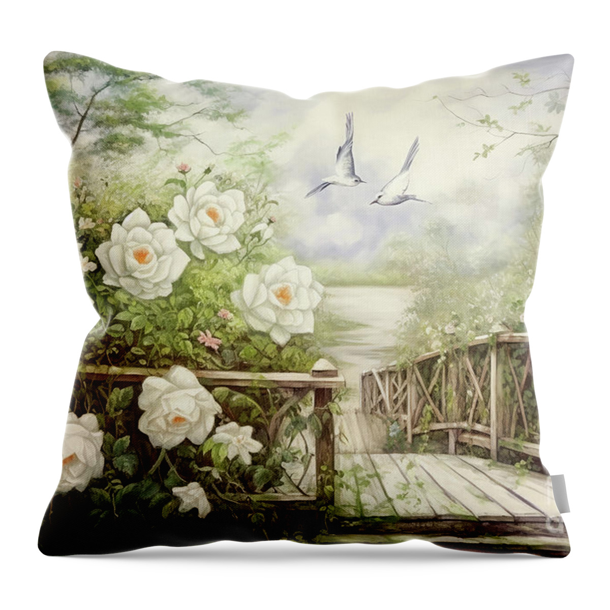 Landscape Throw Pillow featuring the painting Birds In Paradise by Tina LeCour