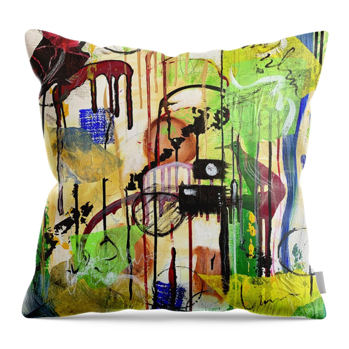 Abstract Throw Pillow featuring the mixed media Birds by Laura Jaffe