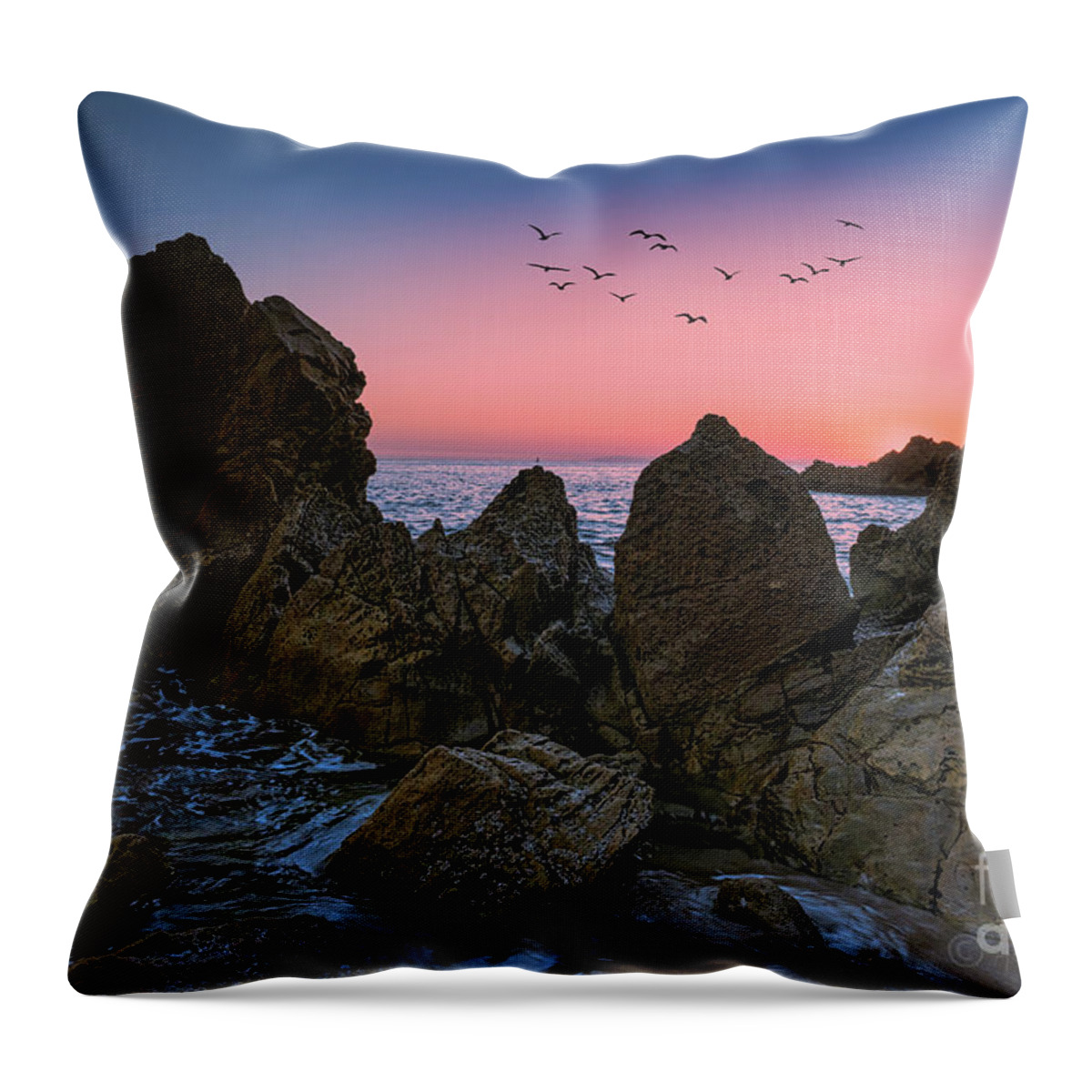 Golden Hour Throw Pillow featuring the photograph Birds of a Feather Pink Sunset by Abigail Diane Photography