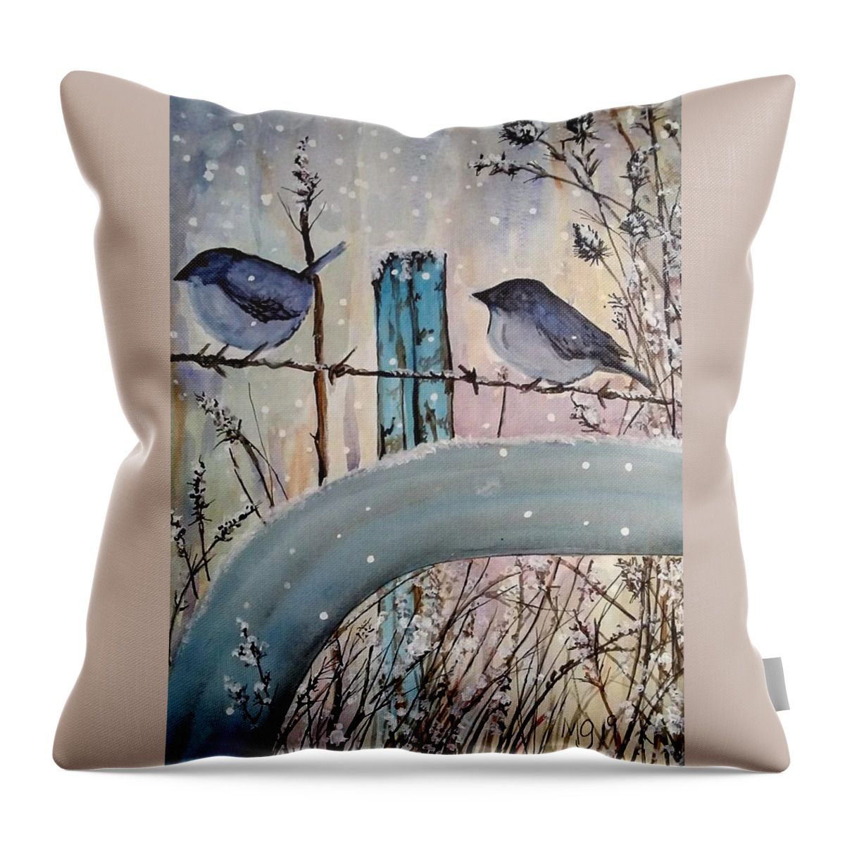 Bird Throw Pillow featuring the painting Birds on a Wire by Mindy Gibbs