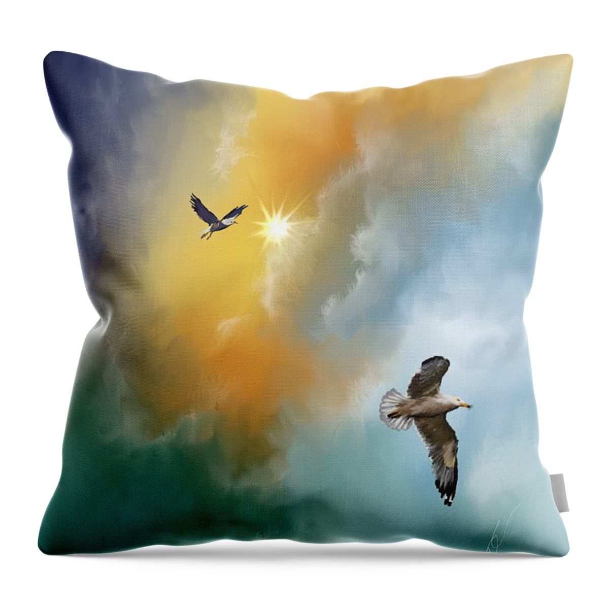 Nature Throw Pillow featuring the digital art Birds Soaring by Darren Cannell
