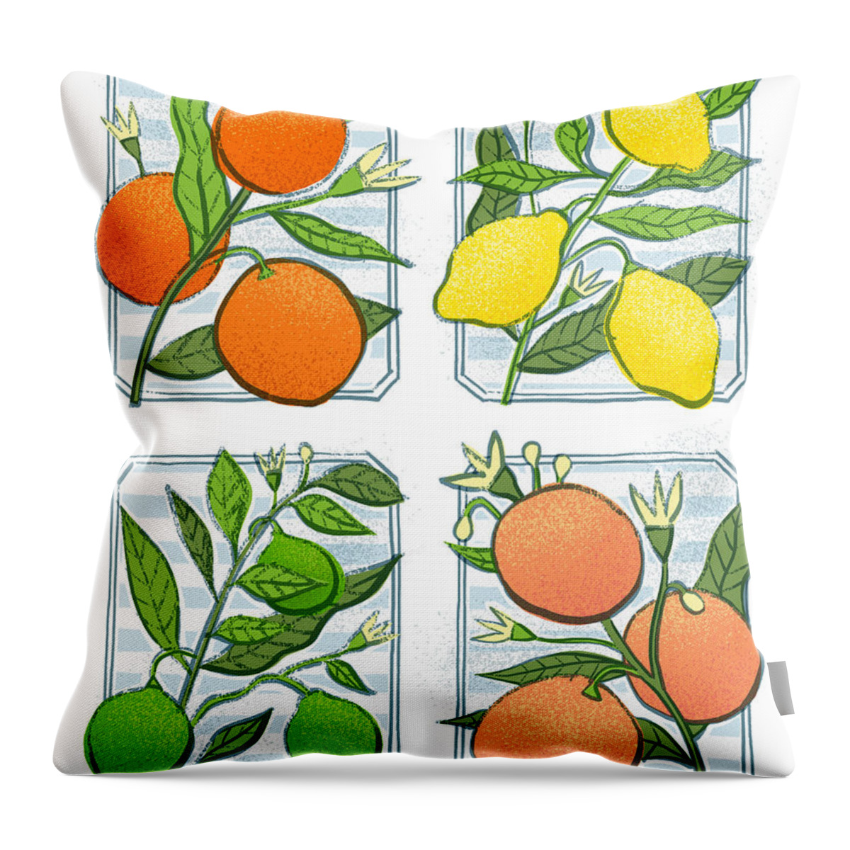 Orange Throw Pillow featuring the painting Bistro Citrus Botanical Art Quad - Orange Lemon Lime Grapefruit - Art by Jen Montgomery by Jen Montgomery