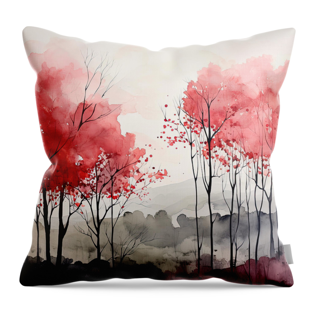 Red And Gray Throw Pillow featuring the painting Black and Red Modern Landscapes by Lourry Legarde