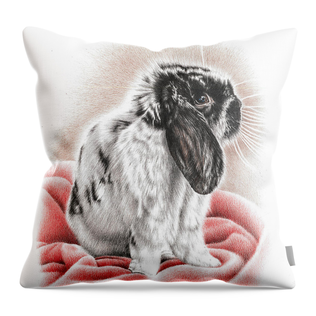 Bunny Throw Pillow featuring the drawing Black and White Bunny by Casey 'Remrov' Vormer
