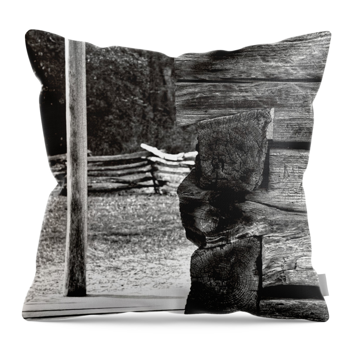 Monotone Throw Pillow featuring the photograph Black And White Log Cabin 2 by Phil Perkins