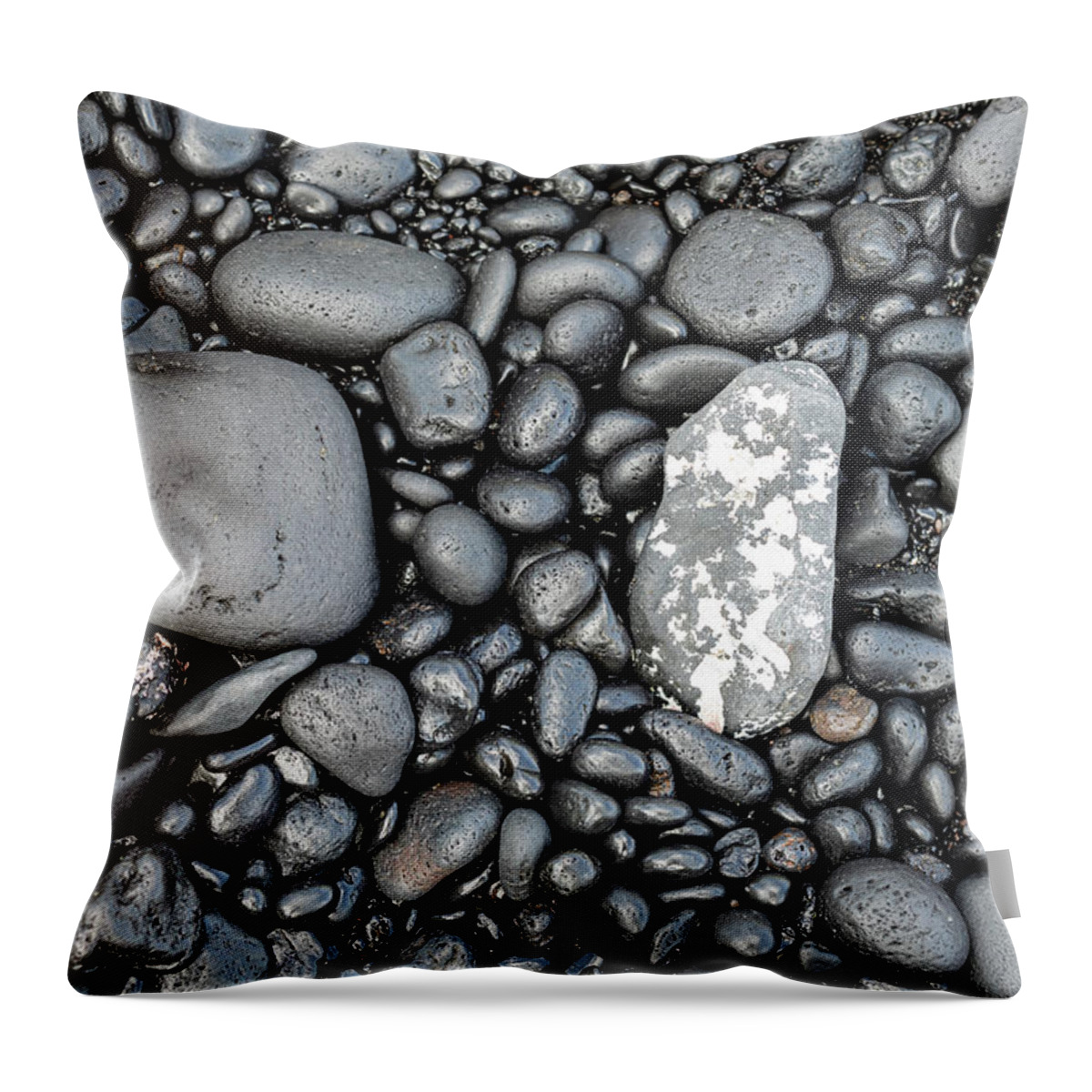 Black Beach Throw Pillow featuring the photograph Black Beach Stones by Craig A Walker