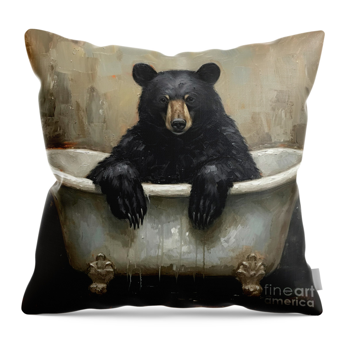 Black Bear Throw Pillow featuring the painting Black Bear Bath Time by Tina LeCour