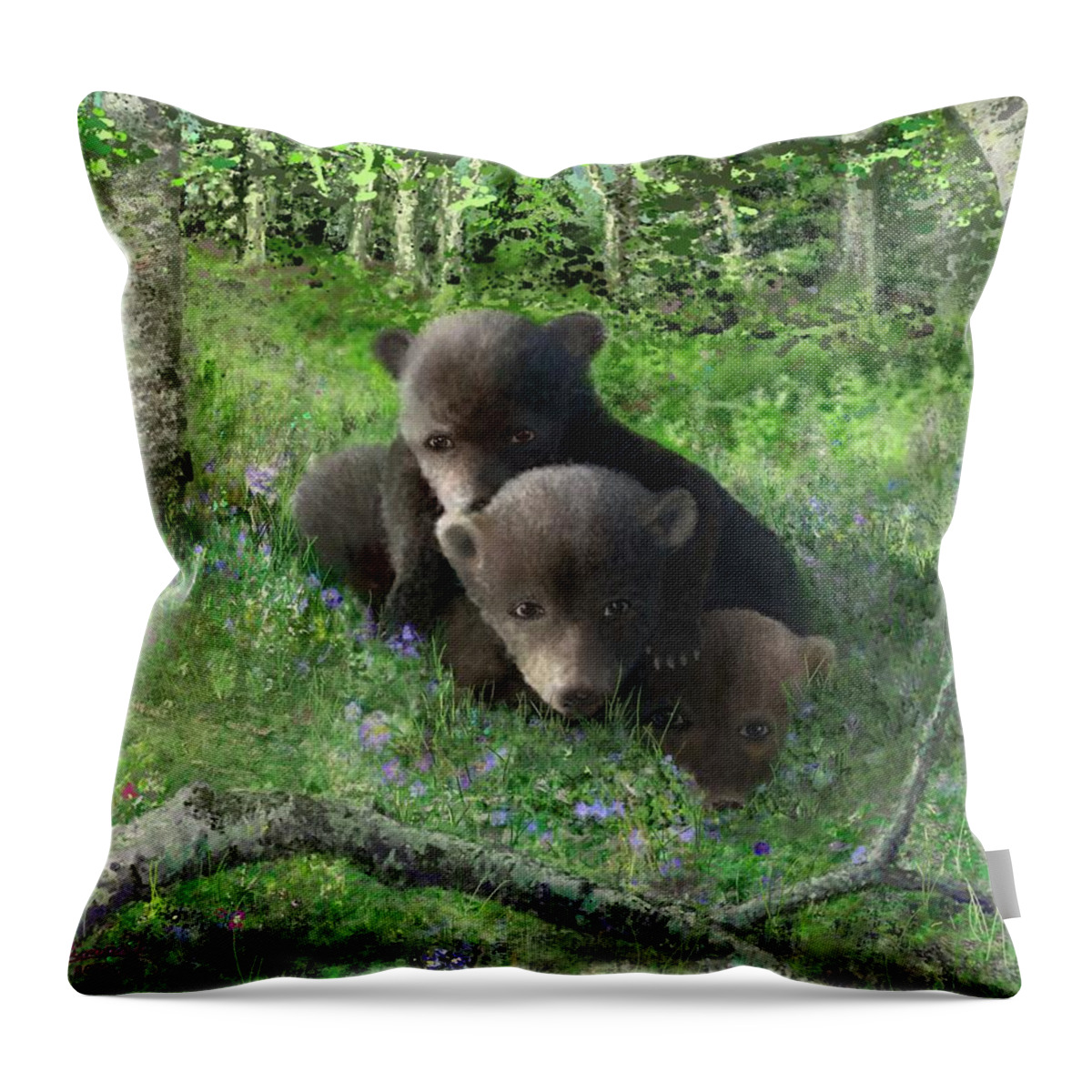 Black Bears Throw Pillow featuring the digital art Black Bear Cubs at Play by Marilyn Cullingford