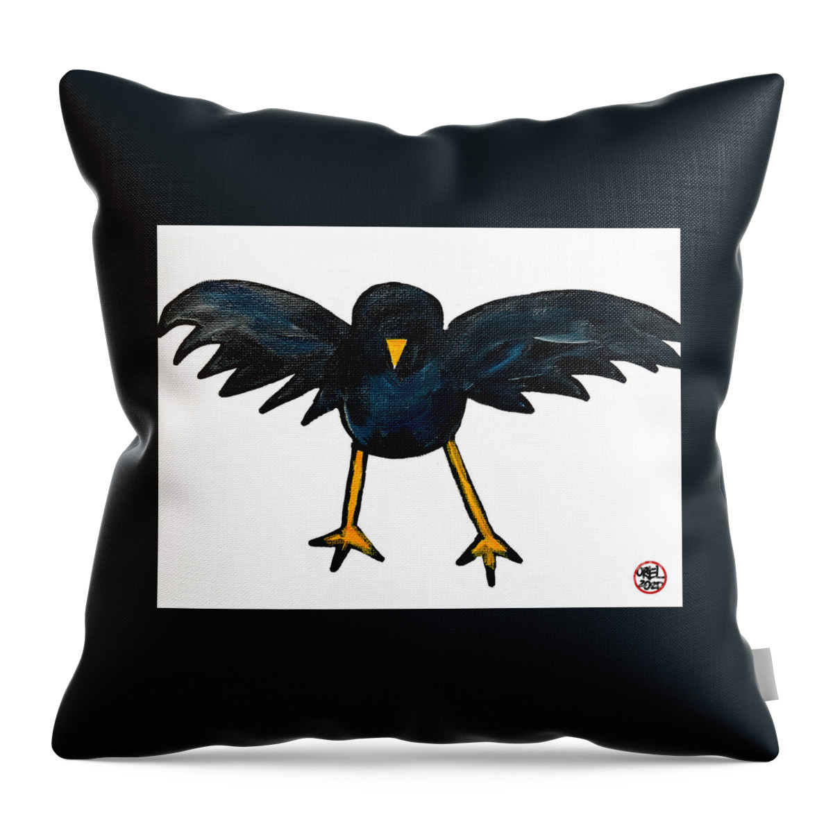  Throw Pillow featuring the painting Black Bird by Oriel Ceballos