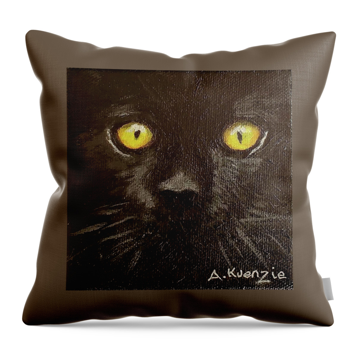 Cat Throw Pillow featuring the painting Black Cat by Amy Kuenzie