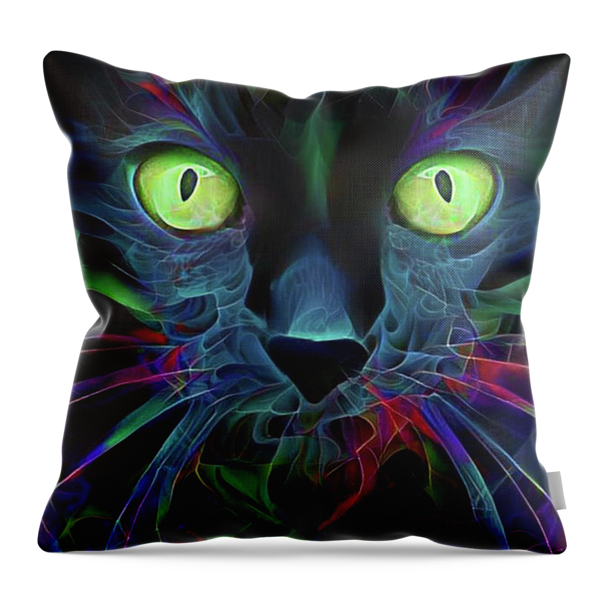 Black Cat Throw Pillow featuring the digital art Black Magic Cat by Peggy Collins