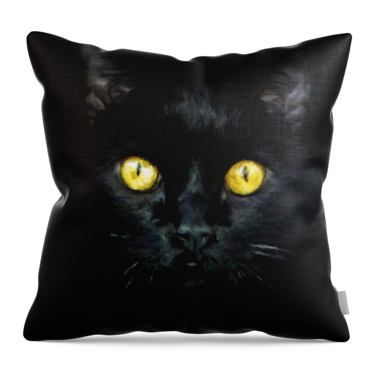 Black Cat Throw Pillow featuring the painting Black Cat With Golden Eyes by Modern Art