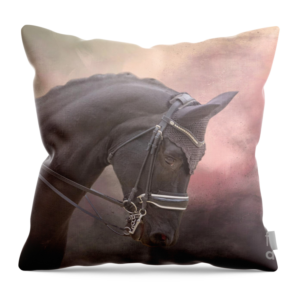 Dressage Throw Pillow featuring the photograph Black Dressage Horse 01 by Elisabeth Lucas